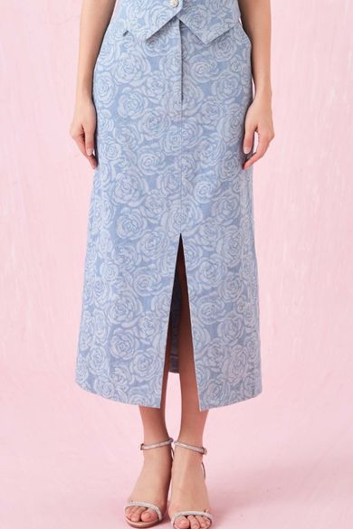 Cerrita Rose Embos Blue Denim Skirt