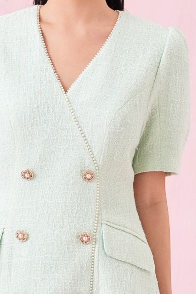 Grissel Button Green Tweed Dress