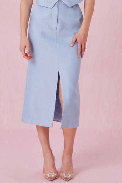 Cerrita Light Blue Tweed Straight Skirt