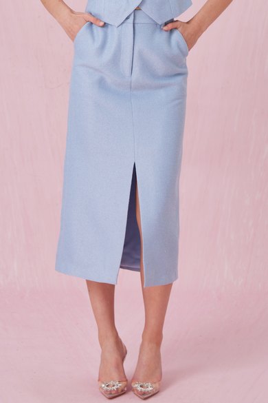 Cerrita Light Blue Tweed Straight Skirt