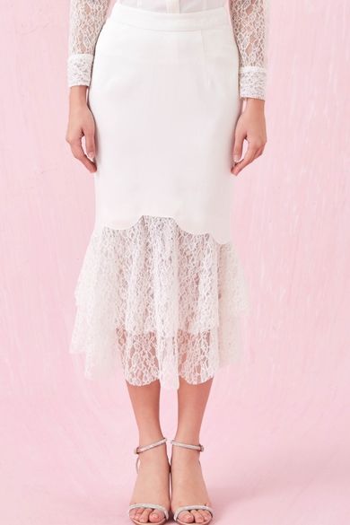 Arjane White Lace Mermaid Skirt