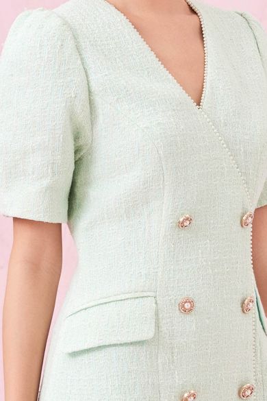 Grissel Button Green Tweed Dress