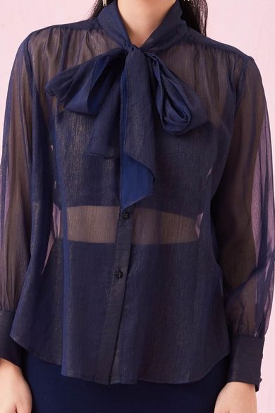 Caliste Navy Long Sleeve Top