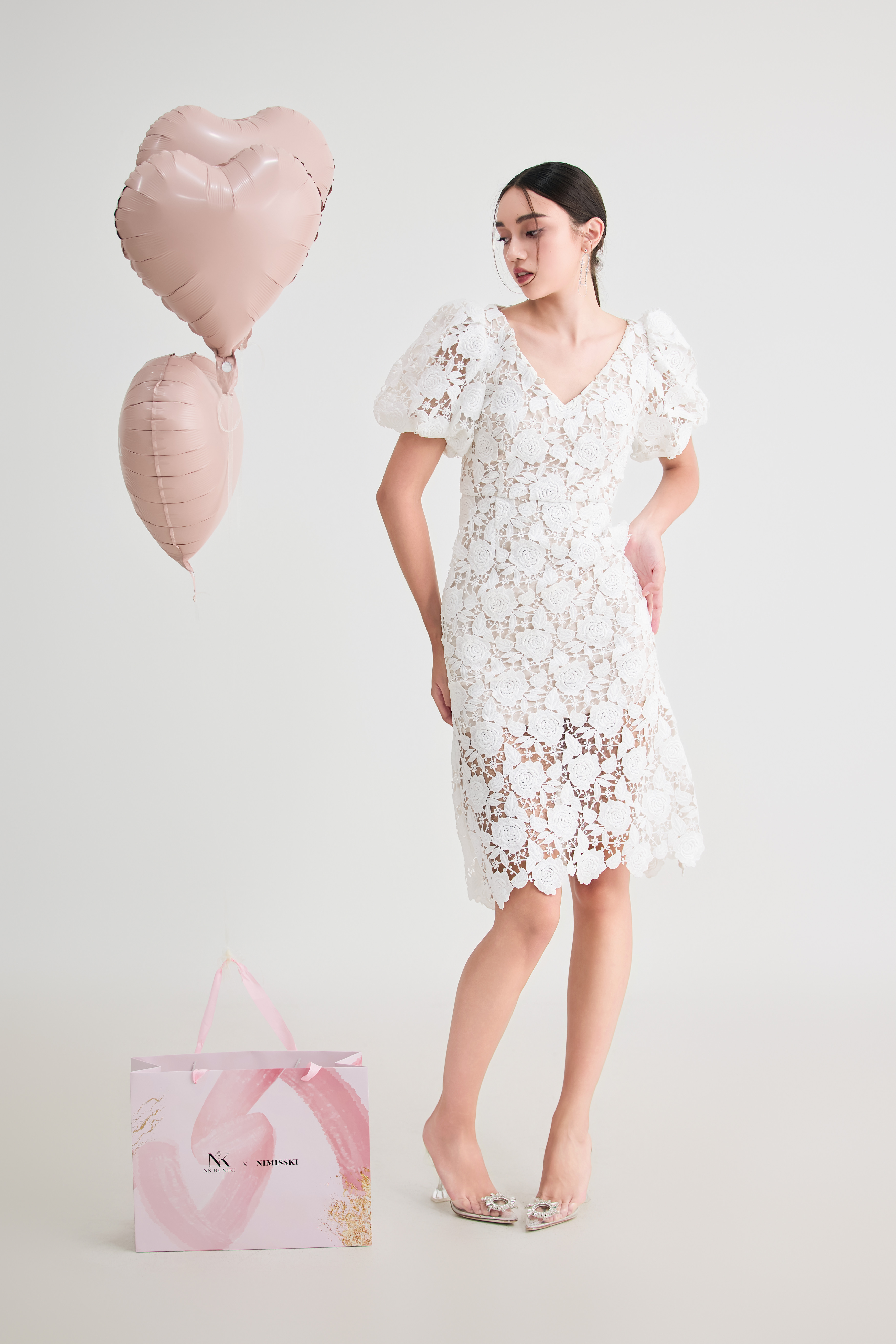 Chanell White Rose Lace Dress