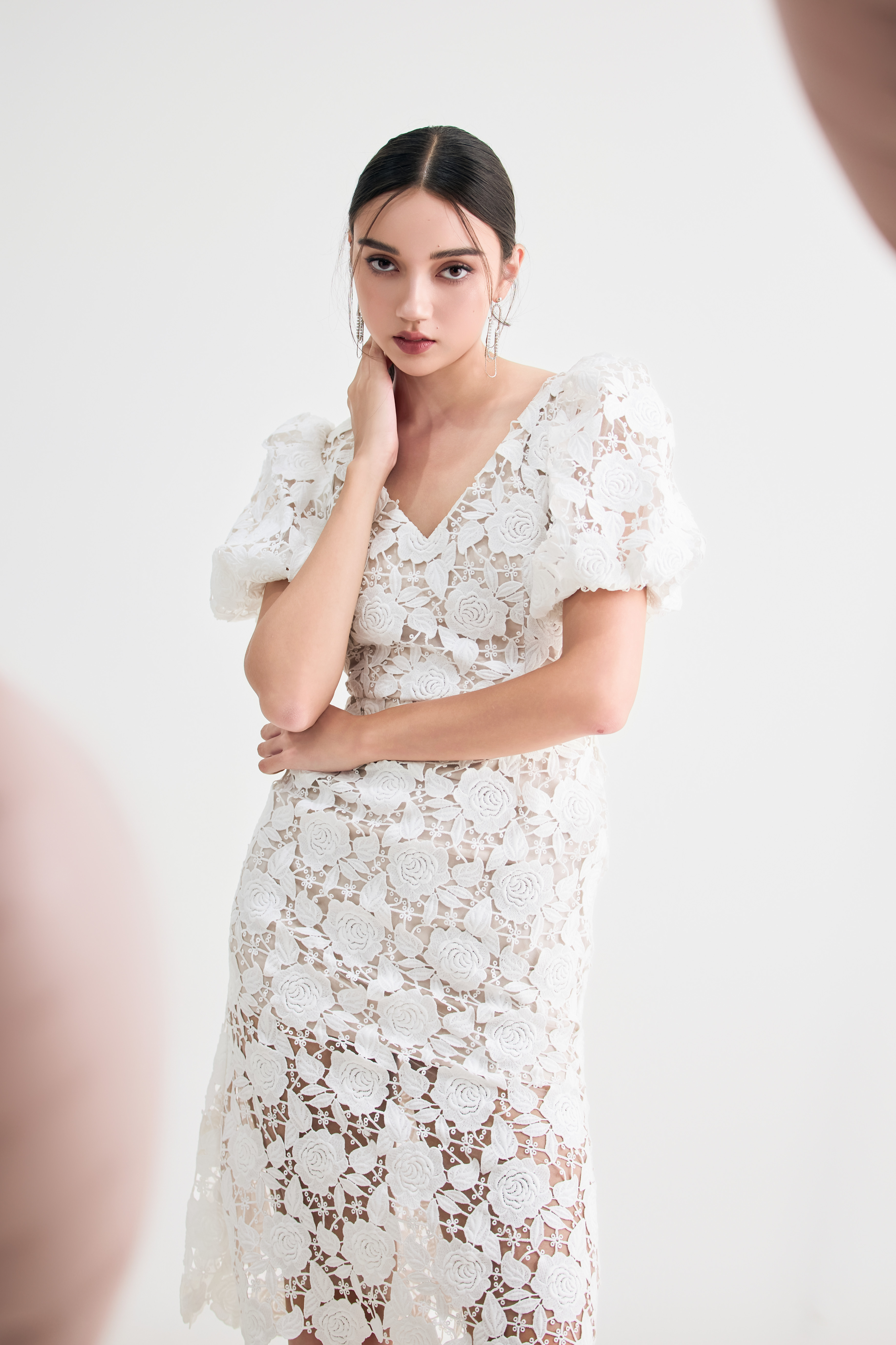 Chanell White Rose Lace Dress
