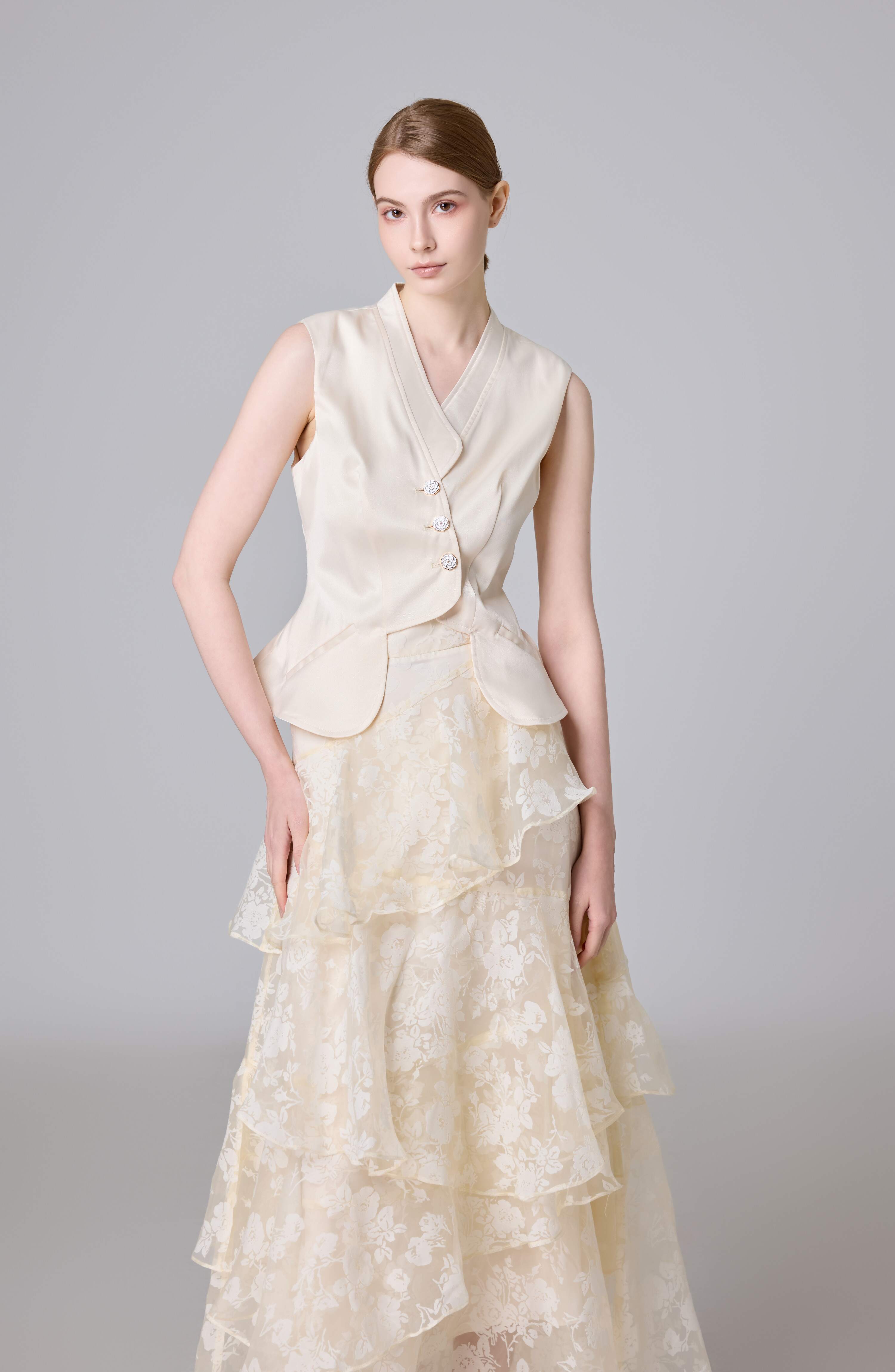 Chantiel Cream Rose Mesh Tier Skirt