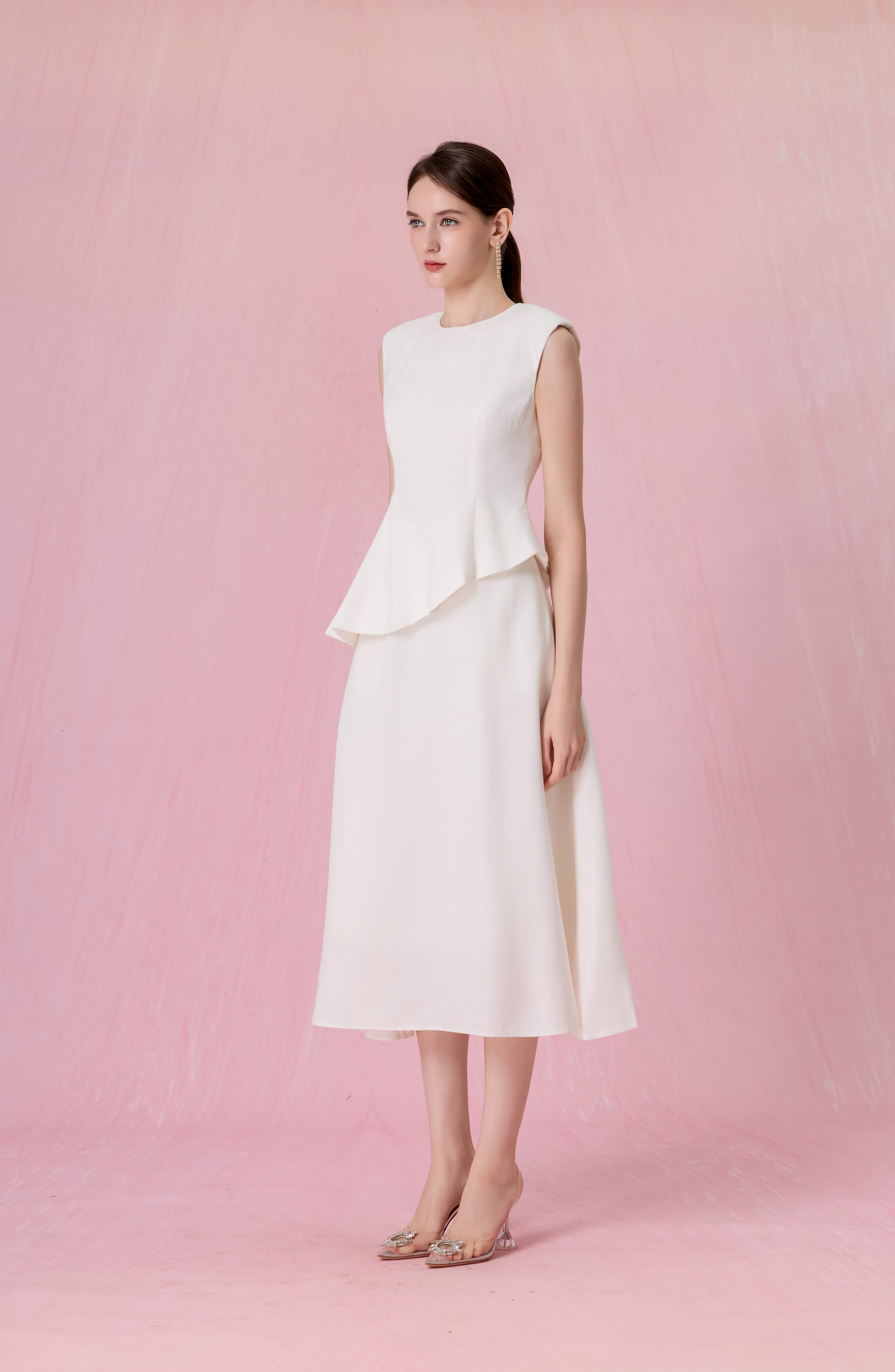 Cheralyn White Tweed Peplum Top
