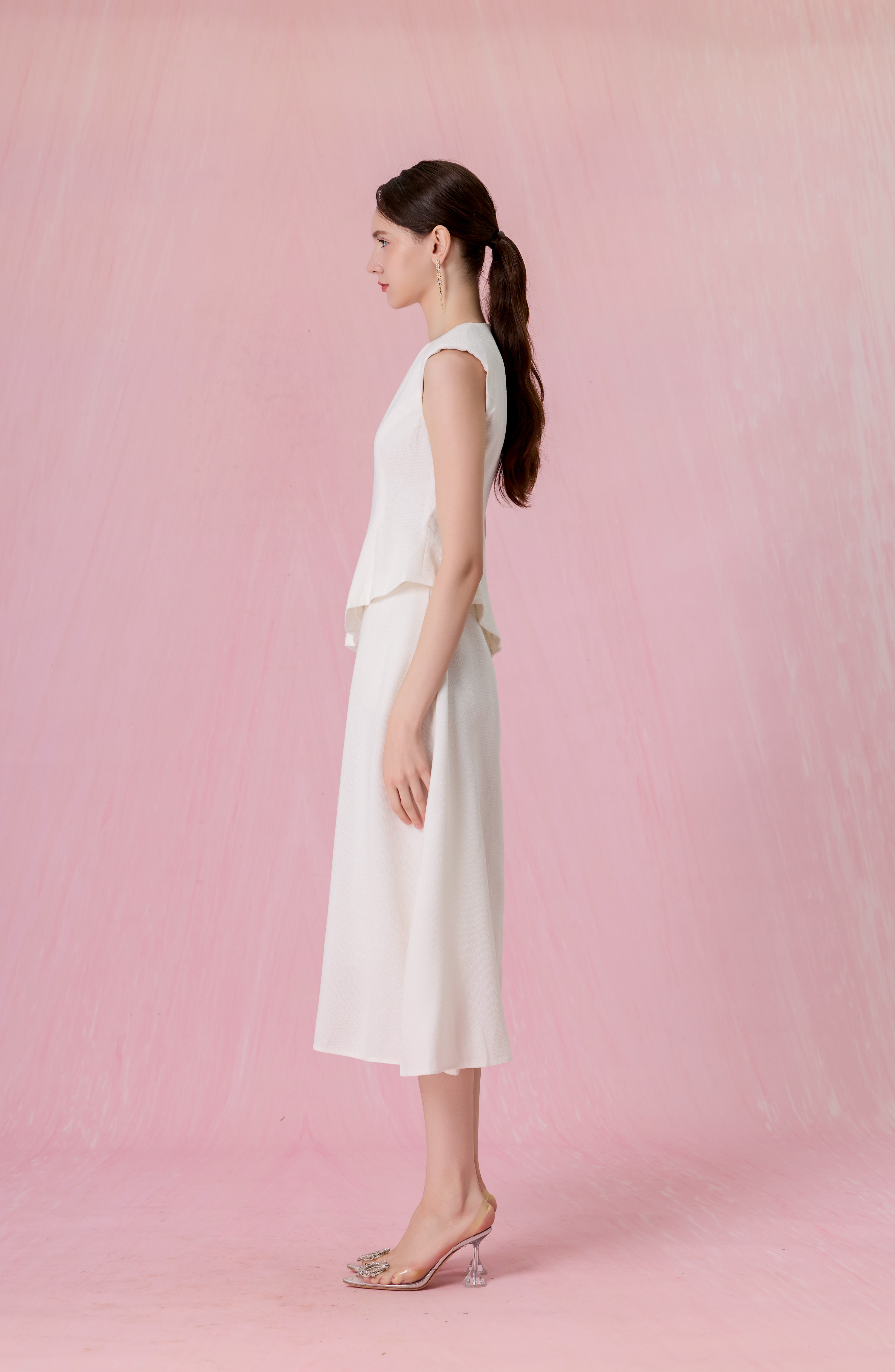 Cheralyn White Tweed Peplum Top
