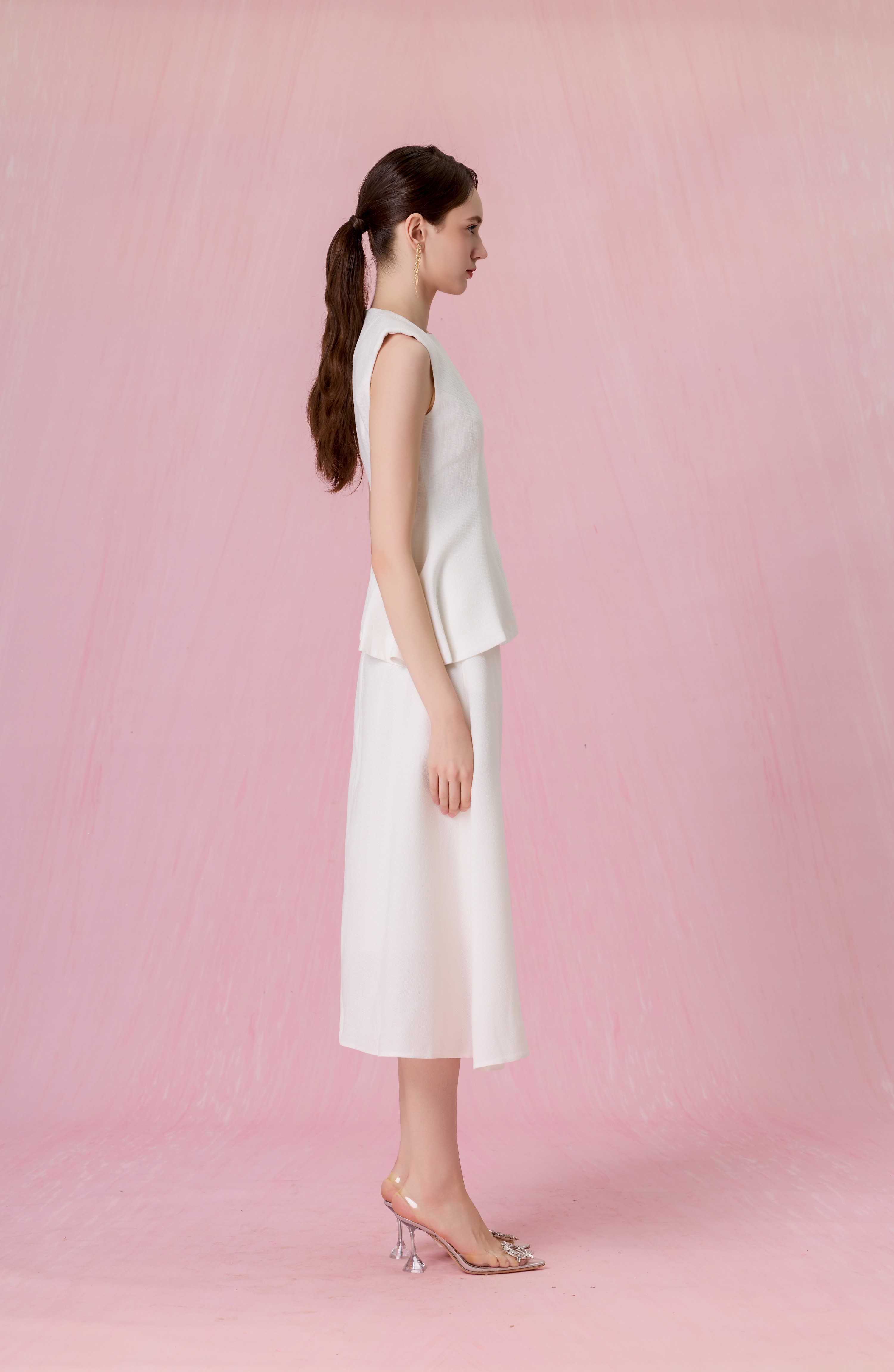 Cheralyn White Tweed Peplum Top