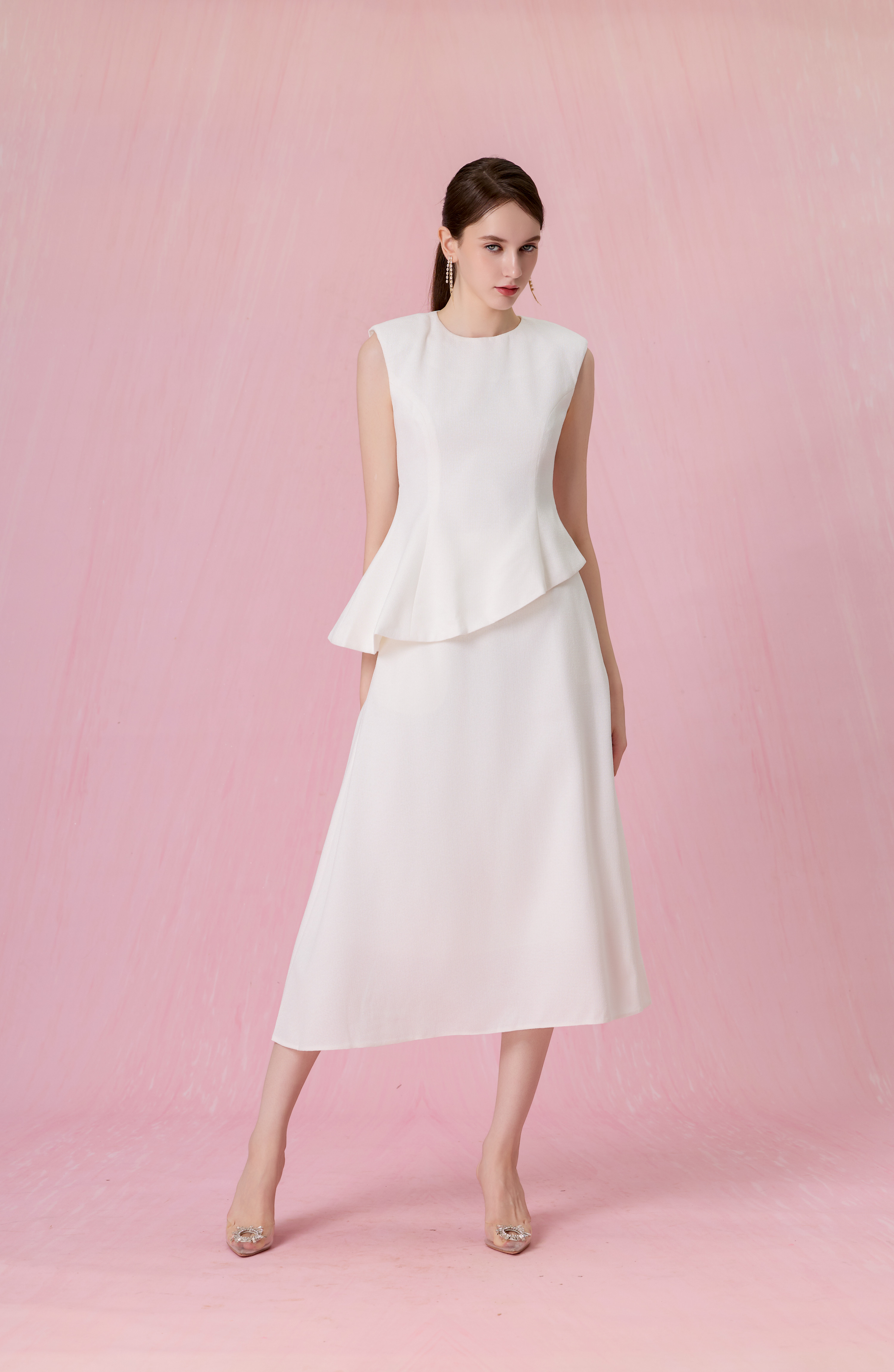 Cheralyn White Tweed Peplum Top