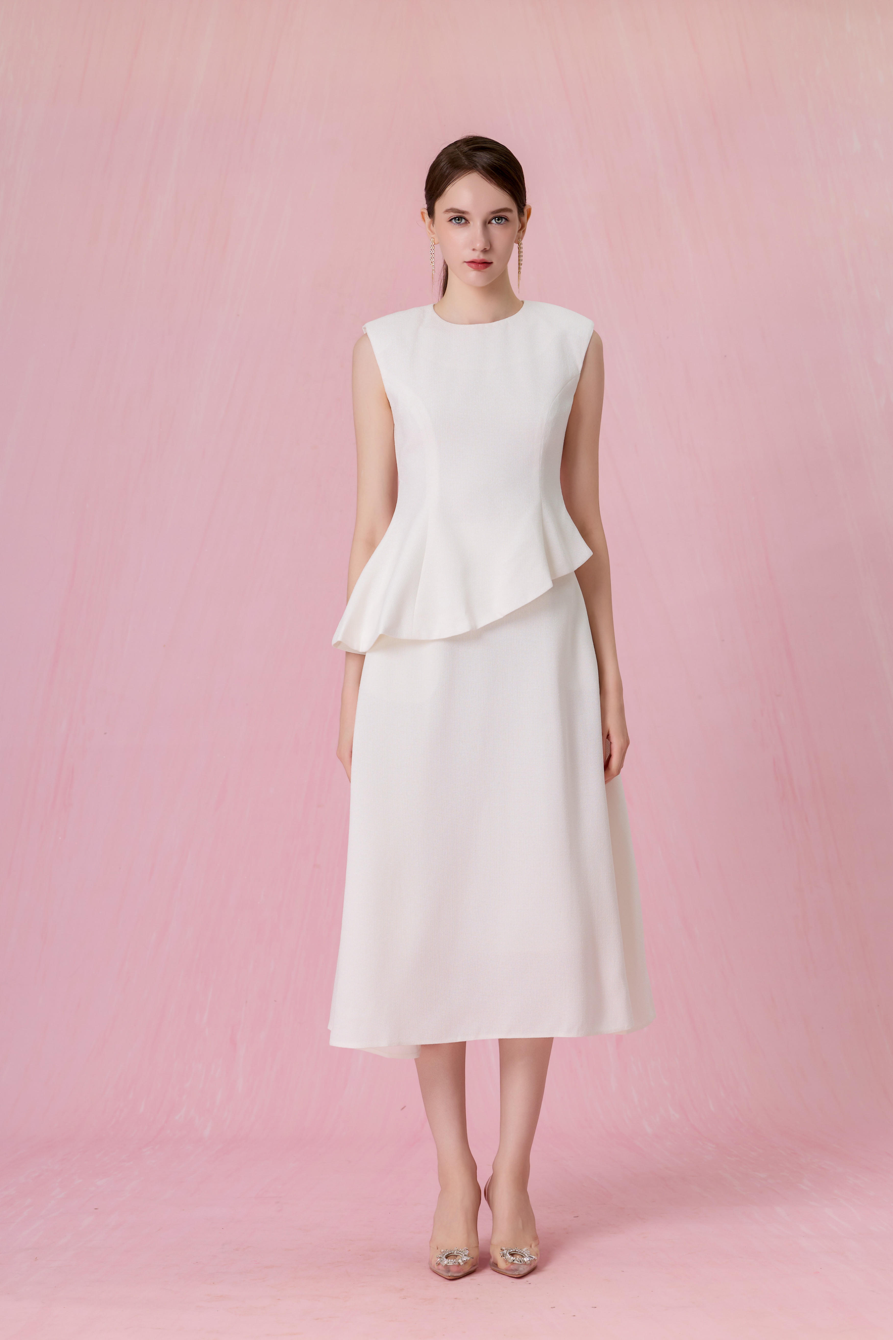 Cheralyn White Tweed Peplum Top