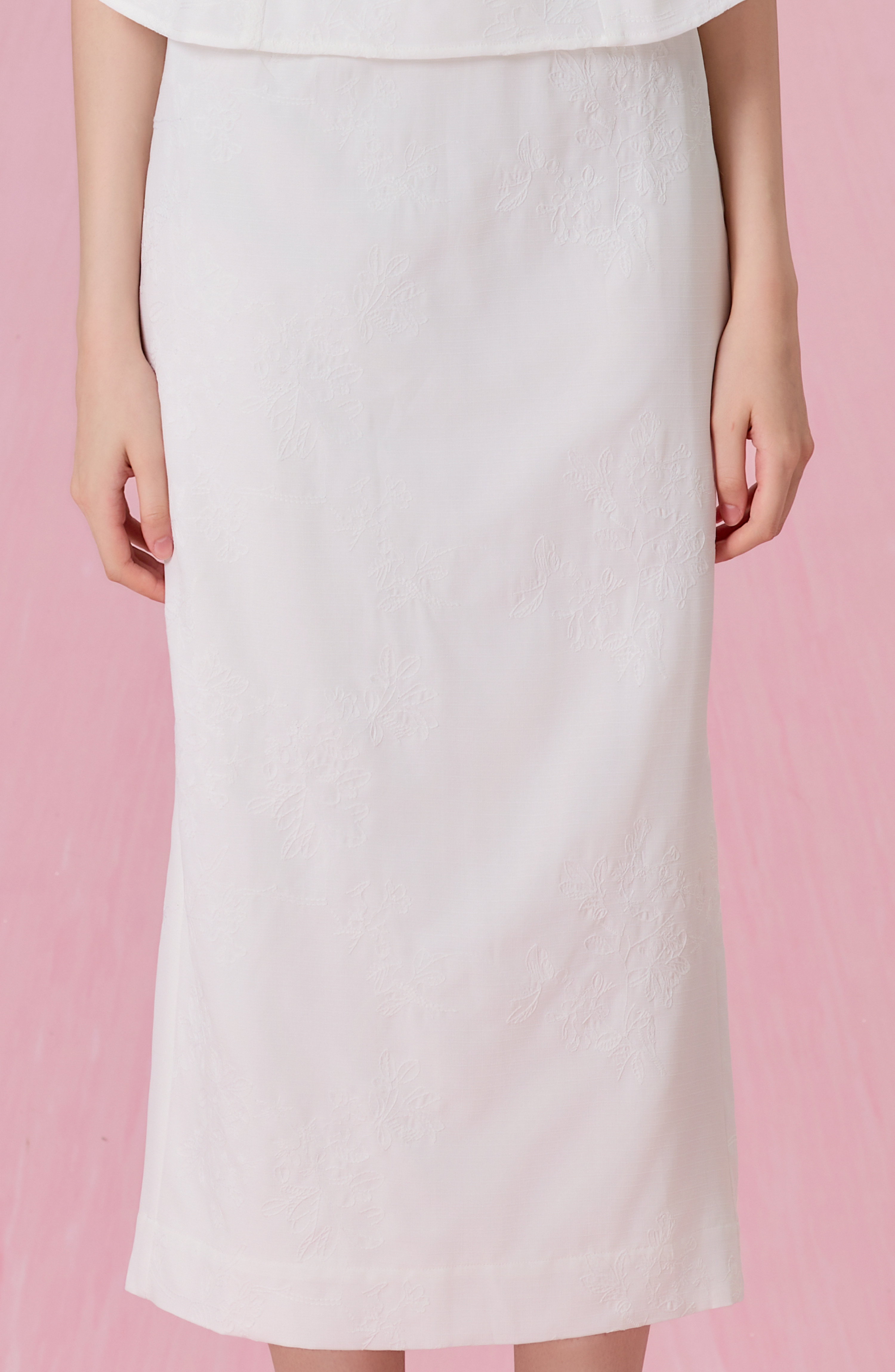 Cherisse Ivory Pencil Midi Skirt