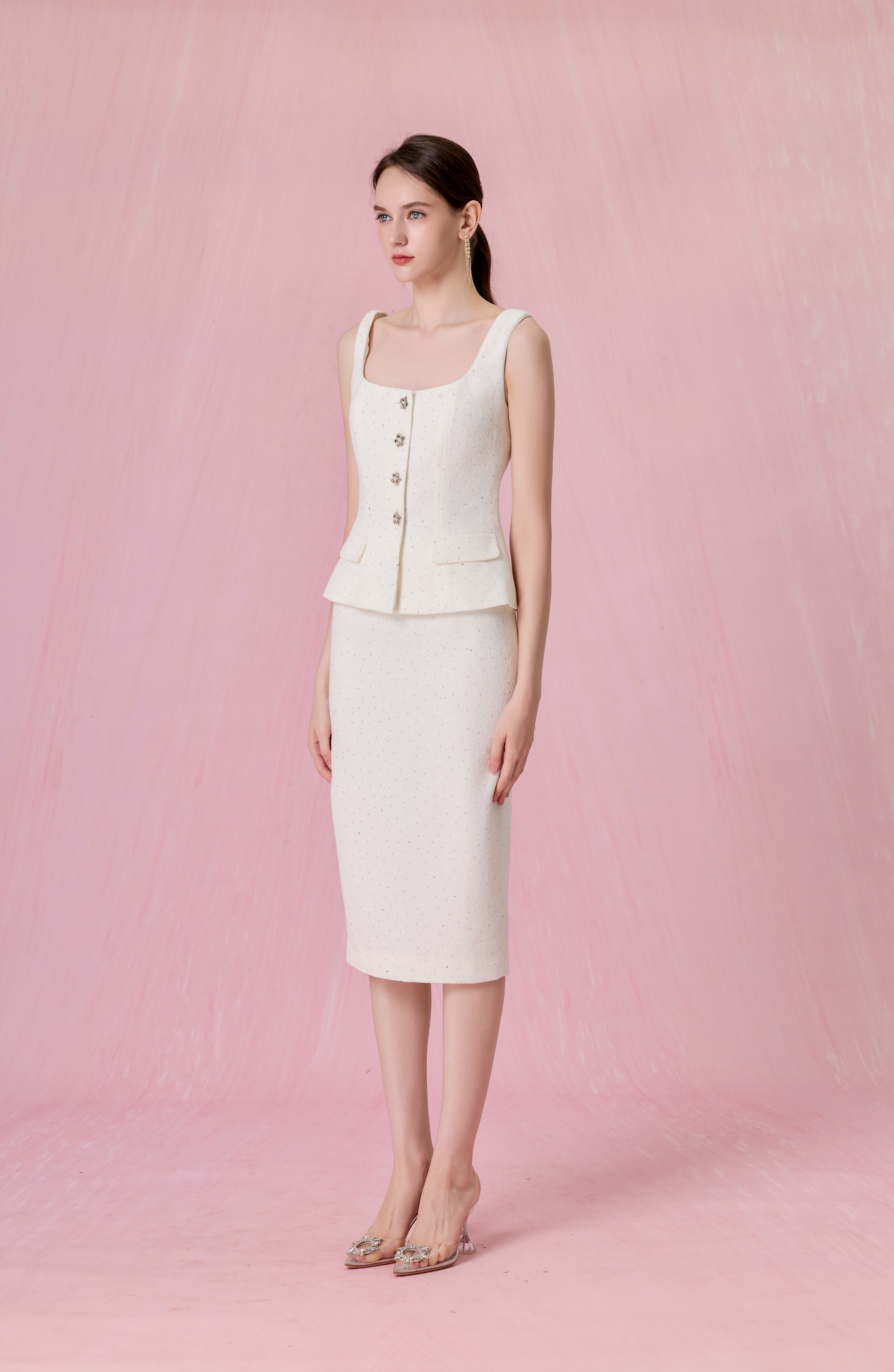 Cherrice White Tweed Peplum Strap Top