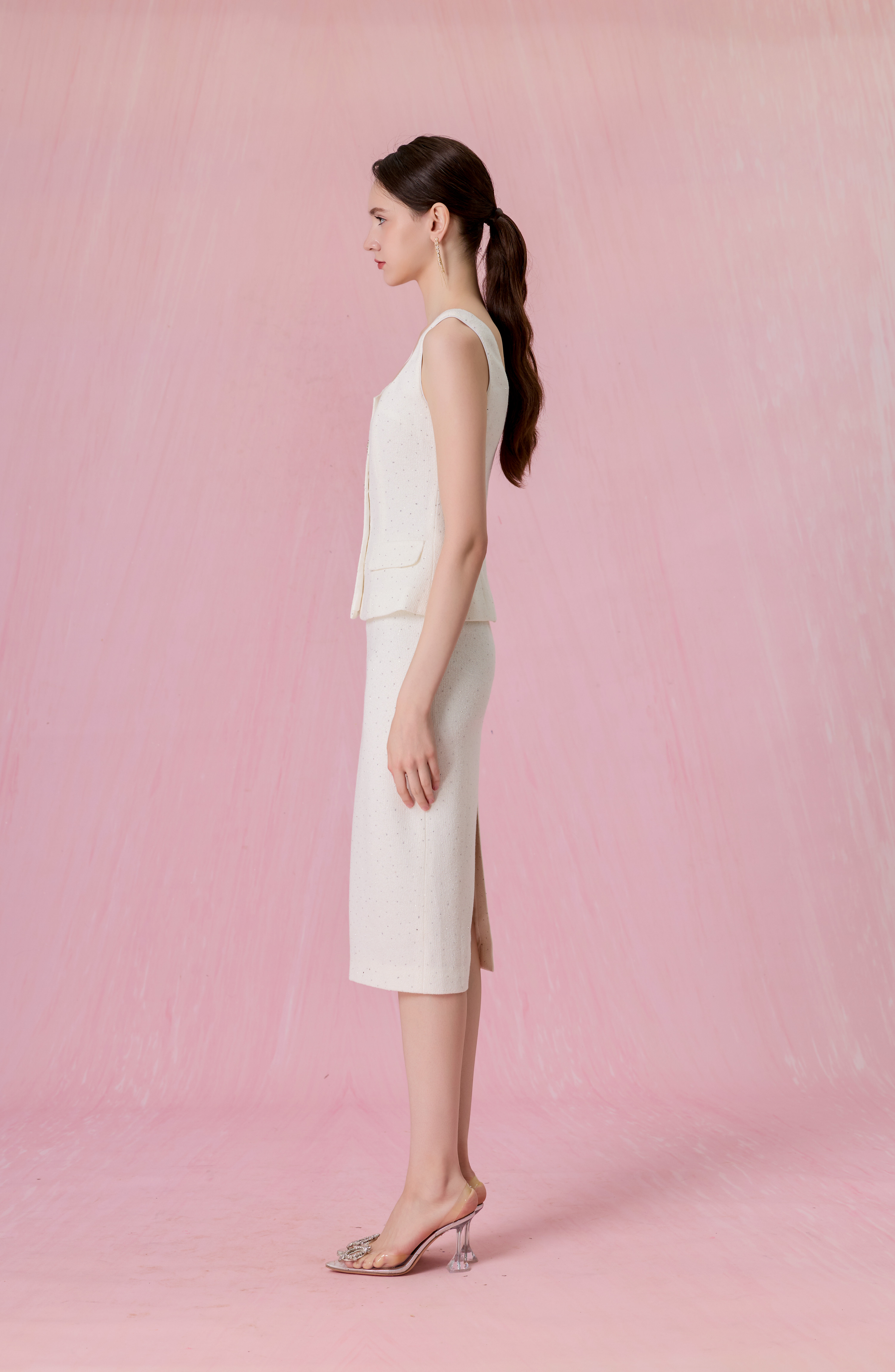 Cherrice White Tweed Peplum Strap Top