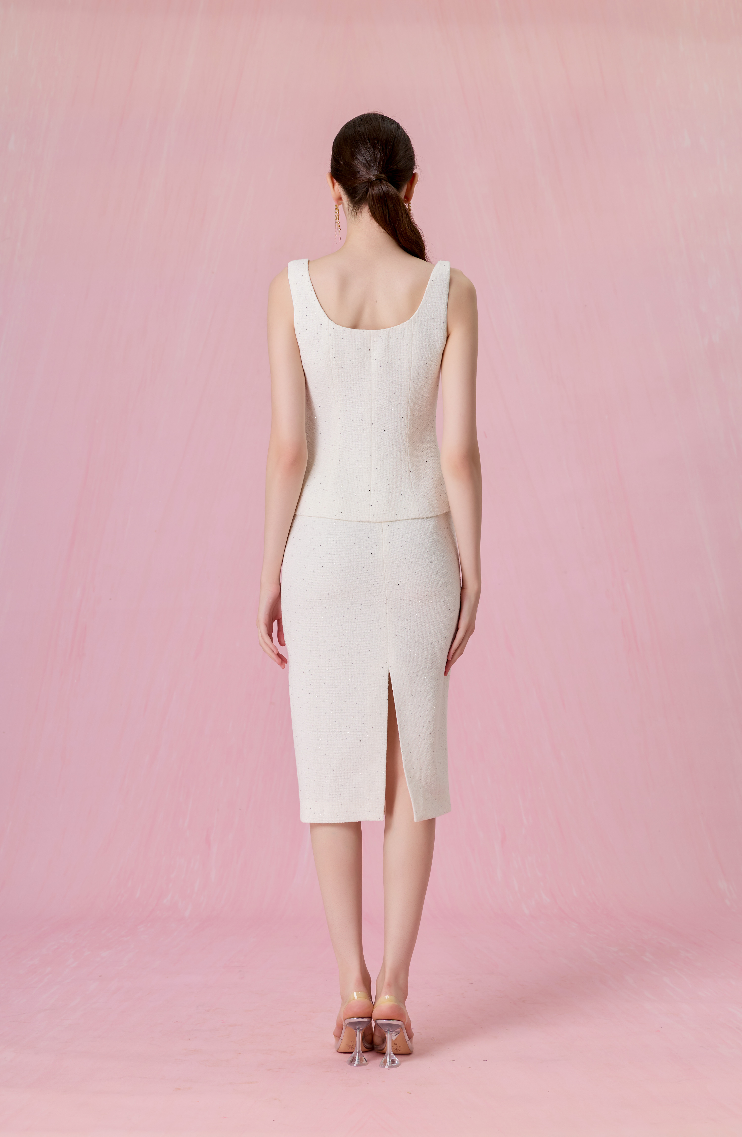 Cherrice White Tweed Peplum Strap Top