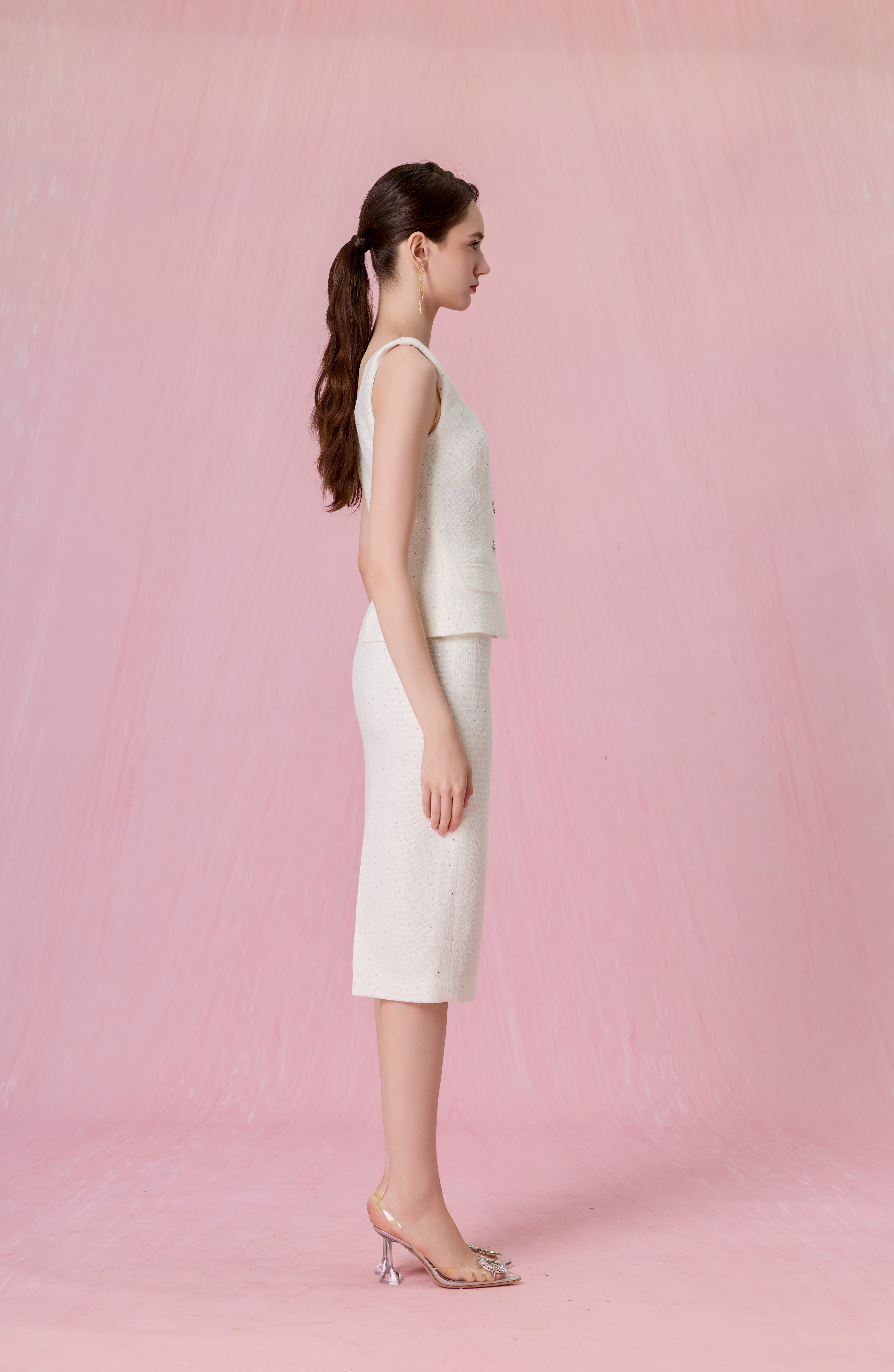 Cherrice White Tweed Peplum Strap Top