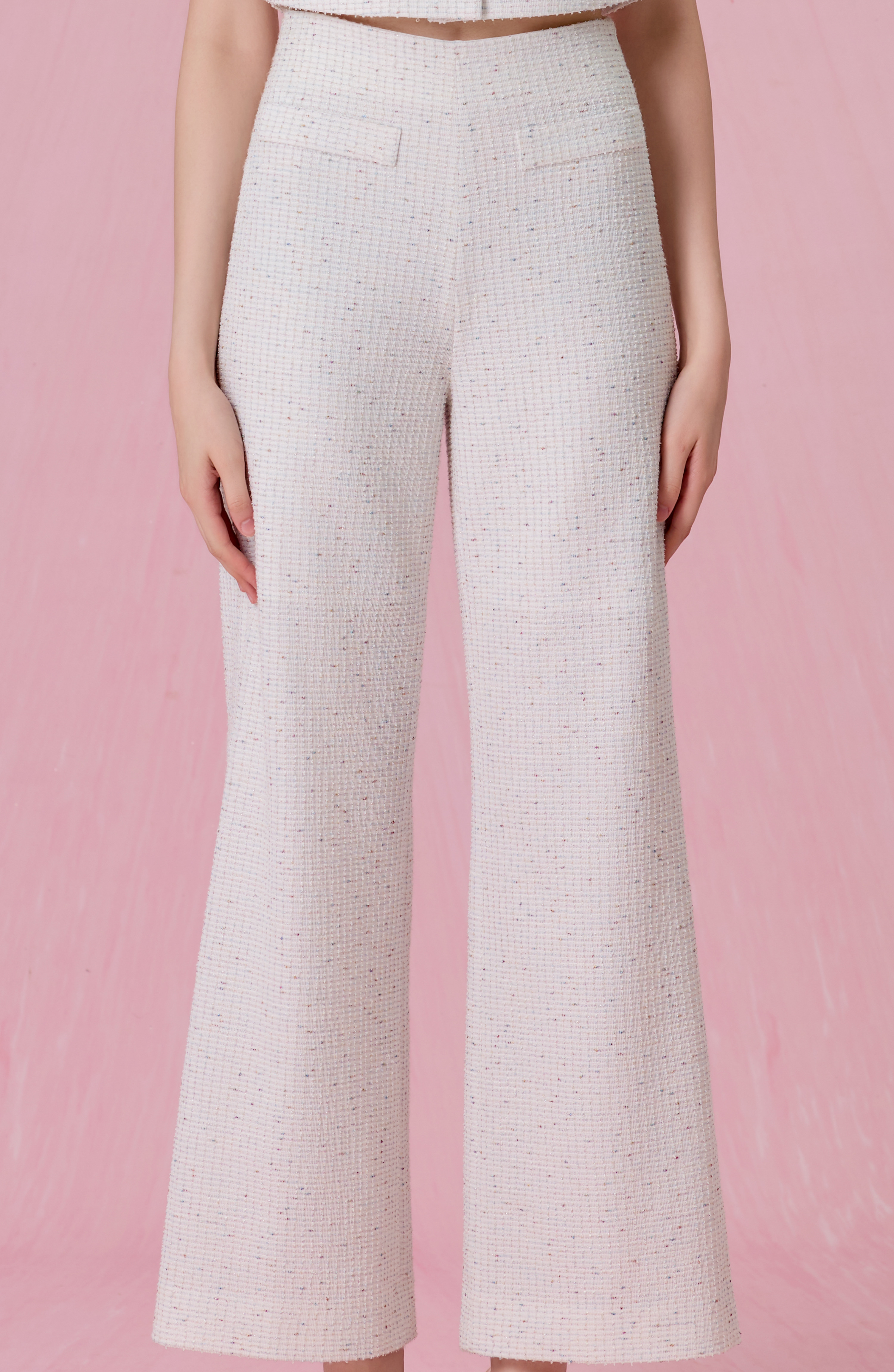 Cherrilyn White Tweed Wide-Leg Pants