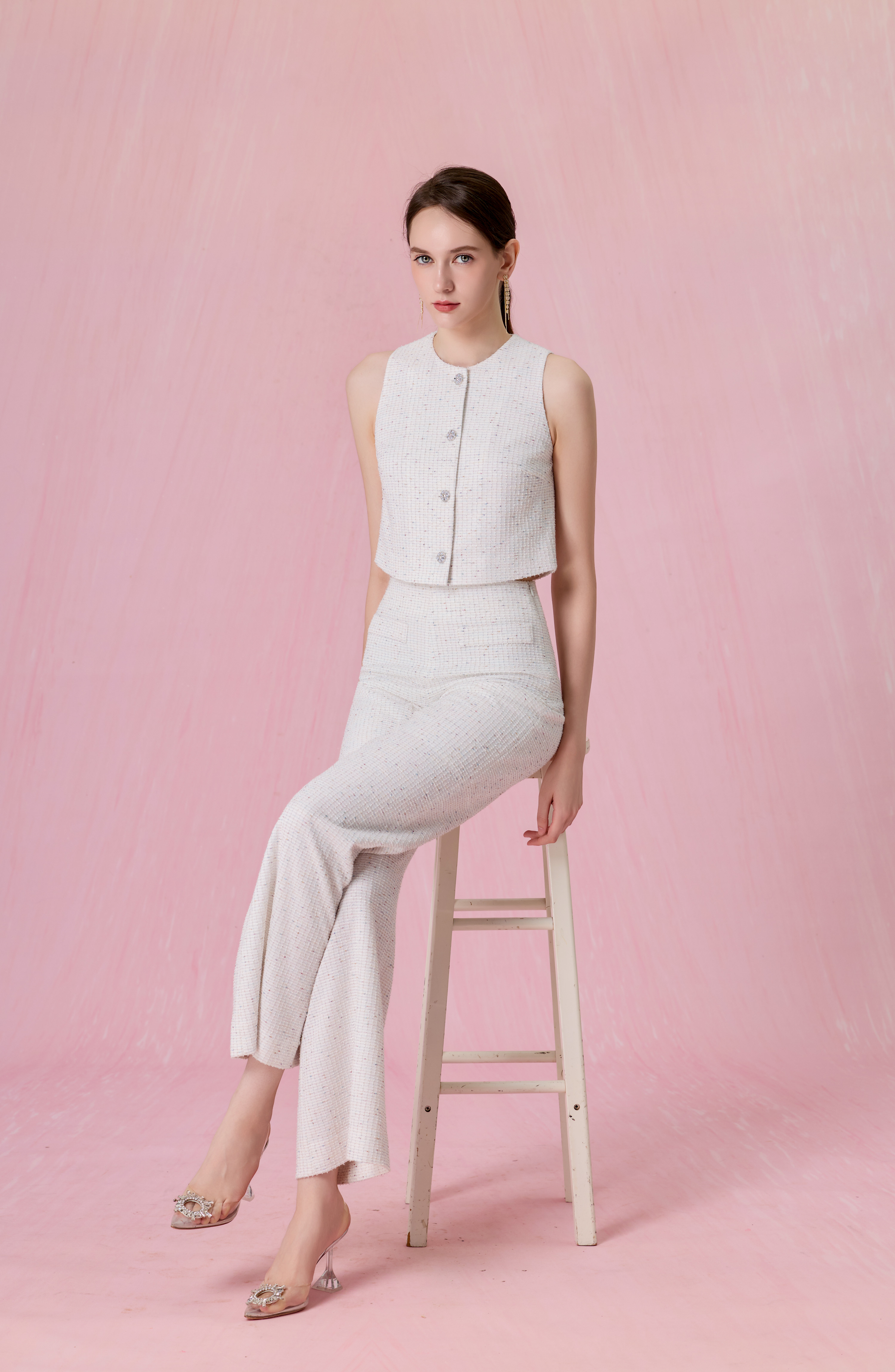 Cherrilyn White Tweed Vest Top