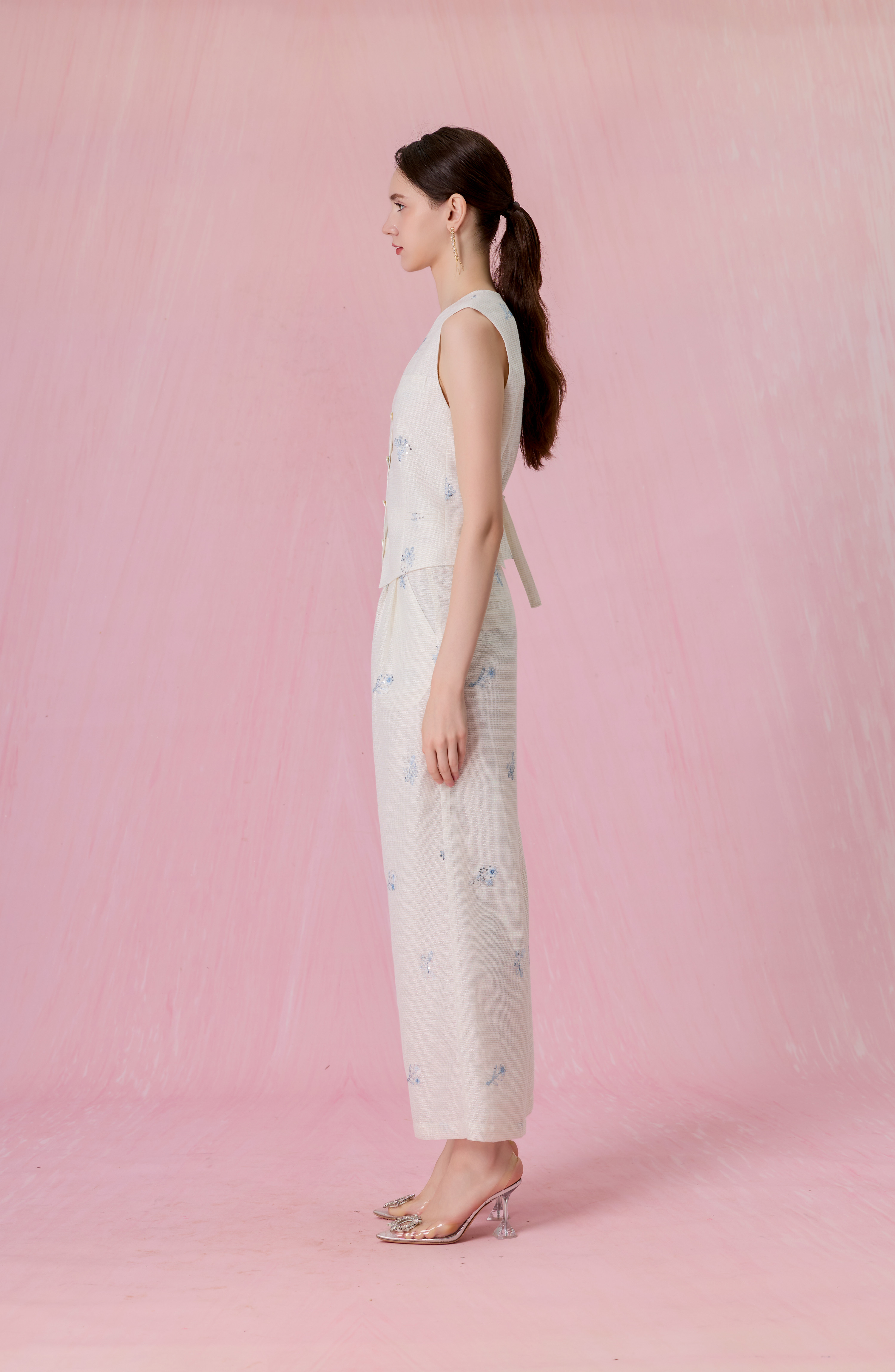 Coleta Ivory With Floral Sequins Embroidered Vest Top