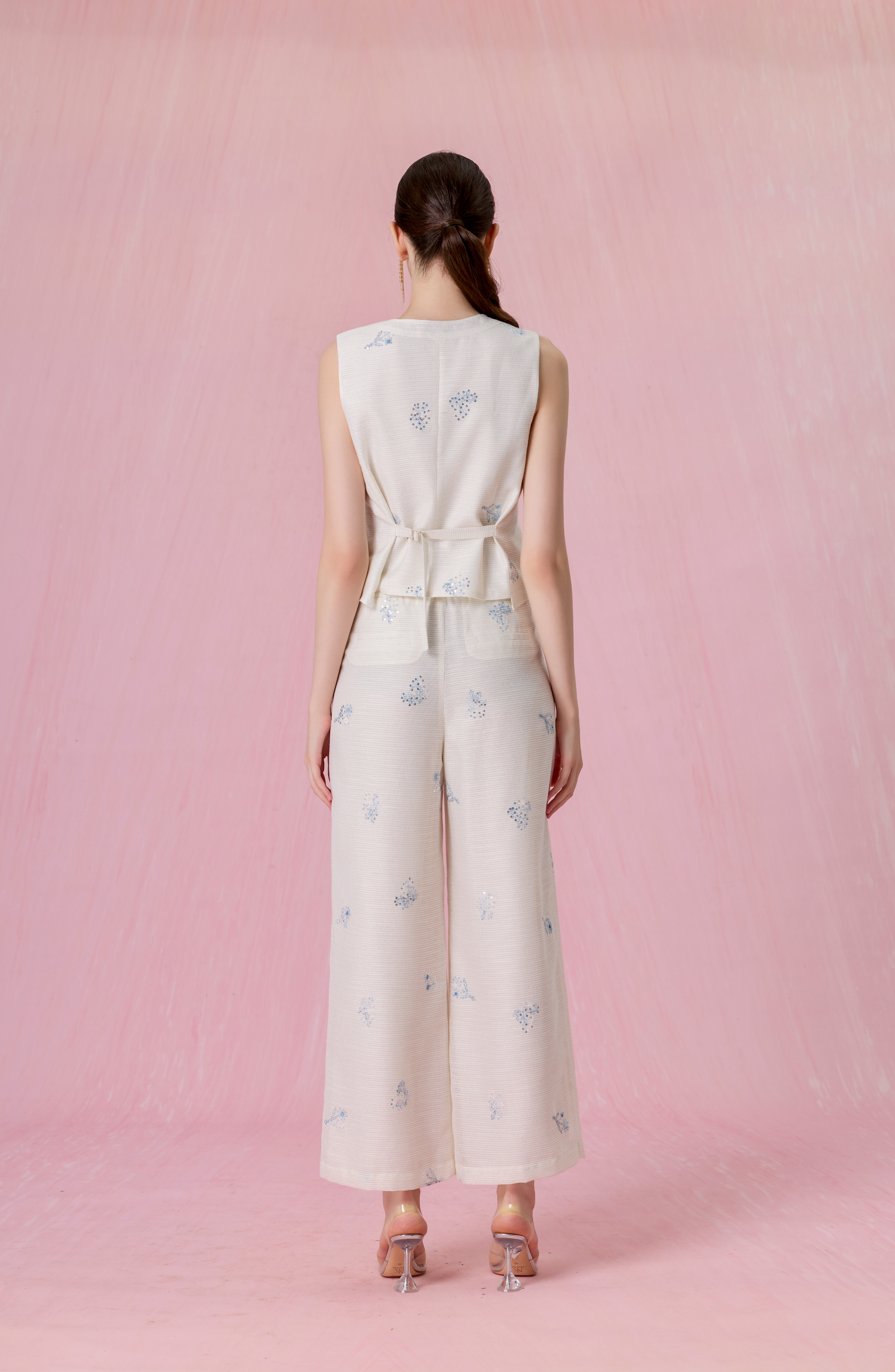Coleta Ivory With Floral Sequins Embroidered Vest Top
