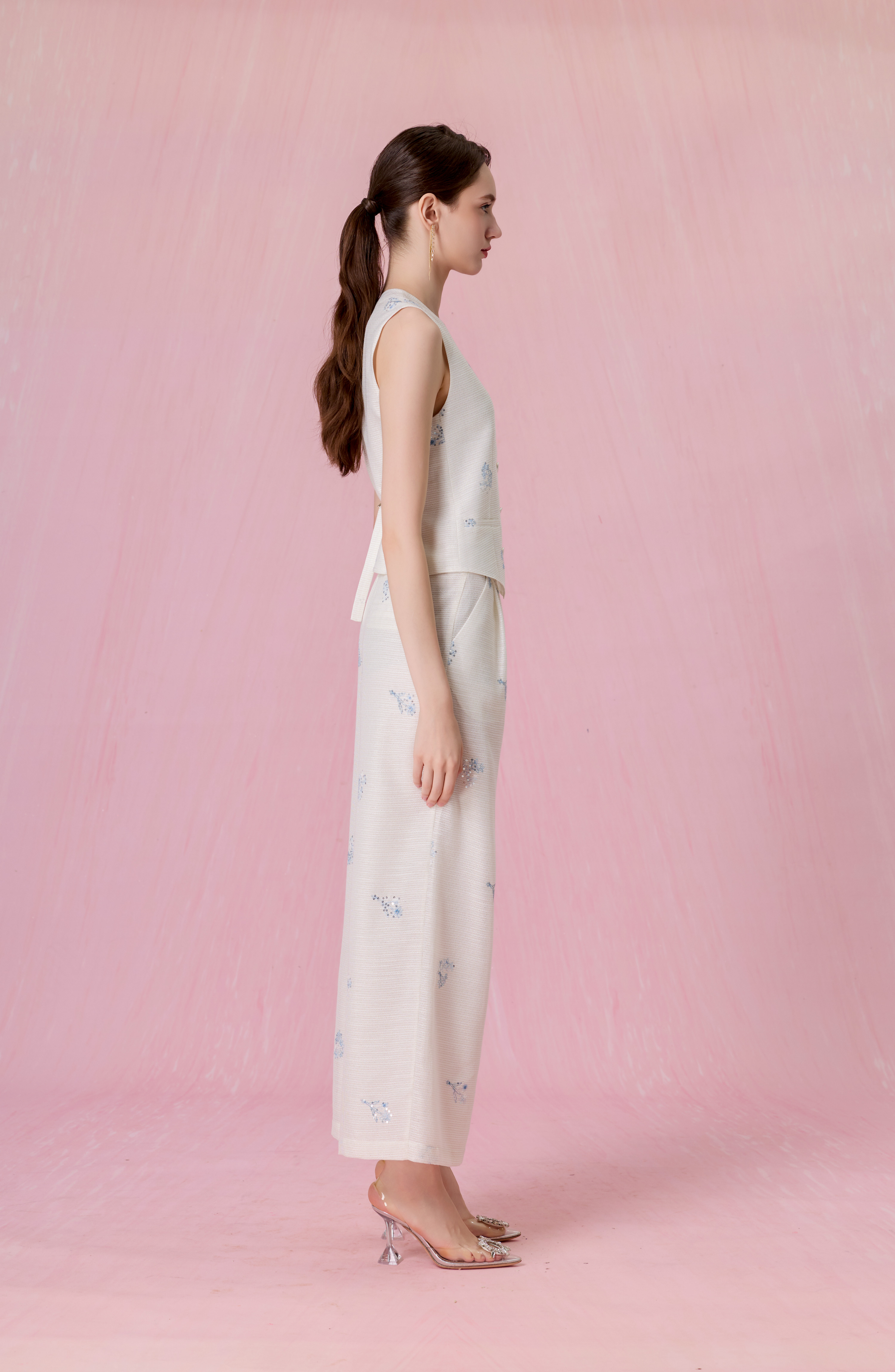 Coleta Ivory With Floral Sequins Embroidered Vest Top
