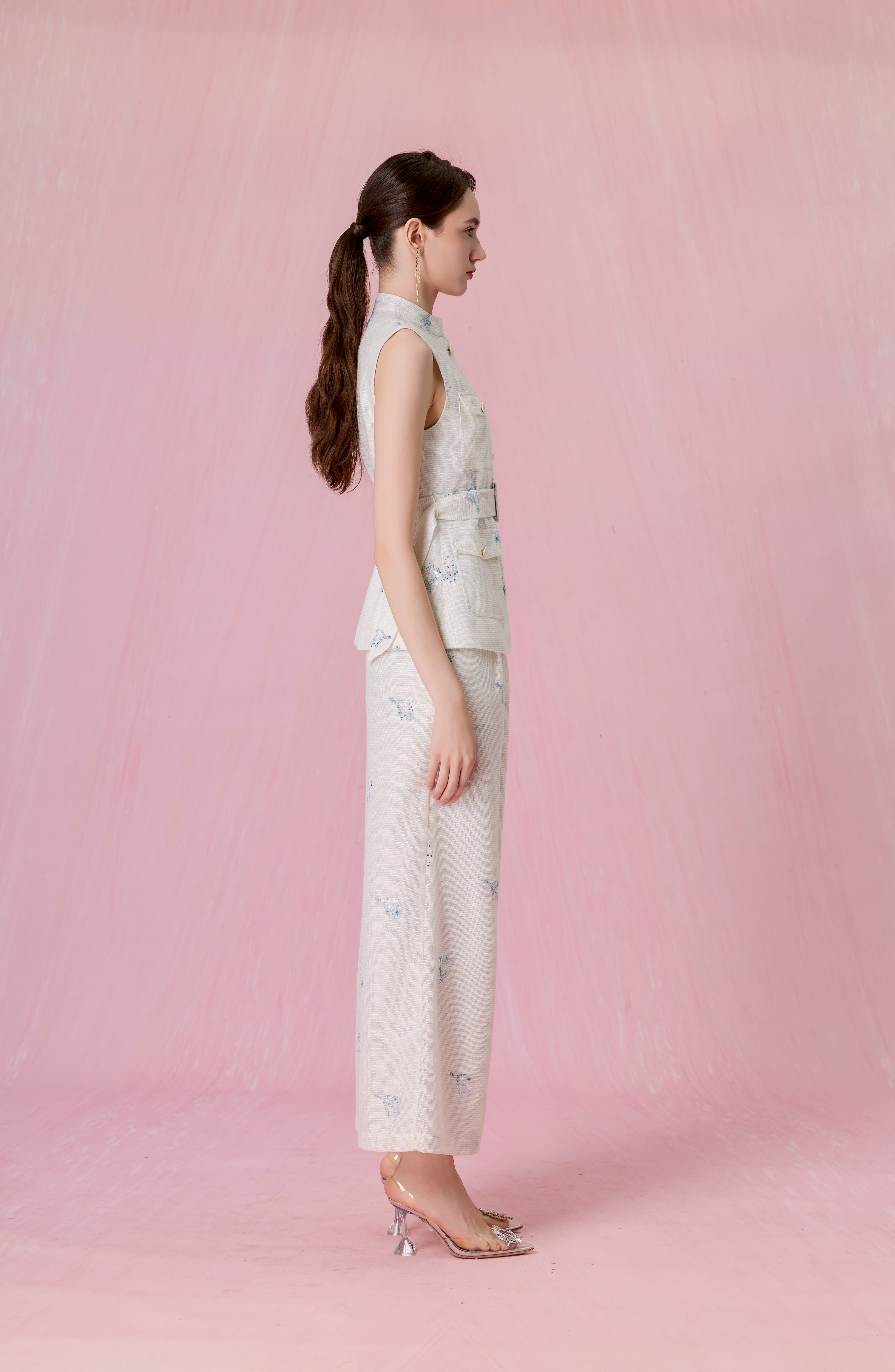 Coetta Ivory With Floral Sequins Embroidered Sleeveless Top