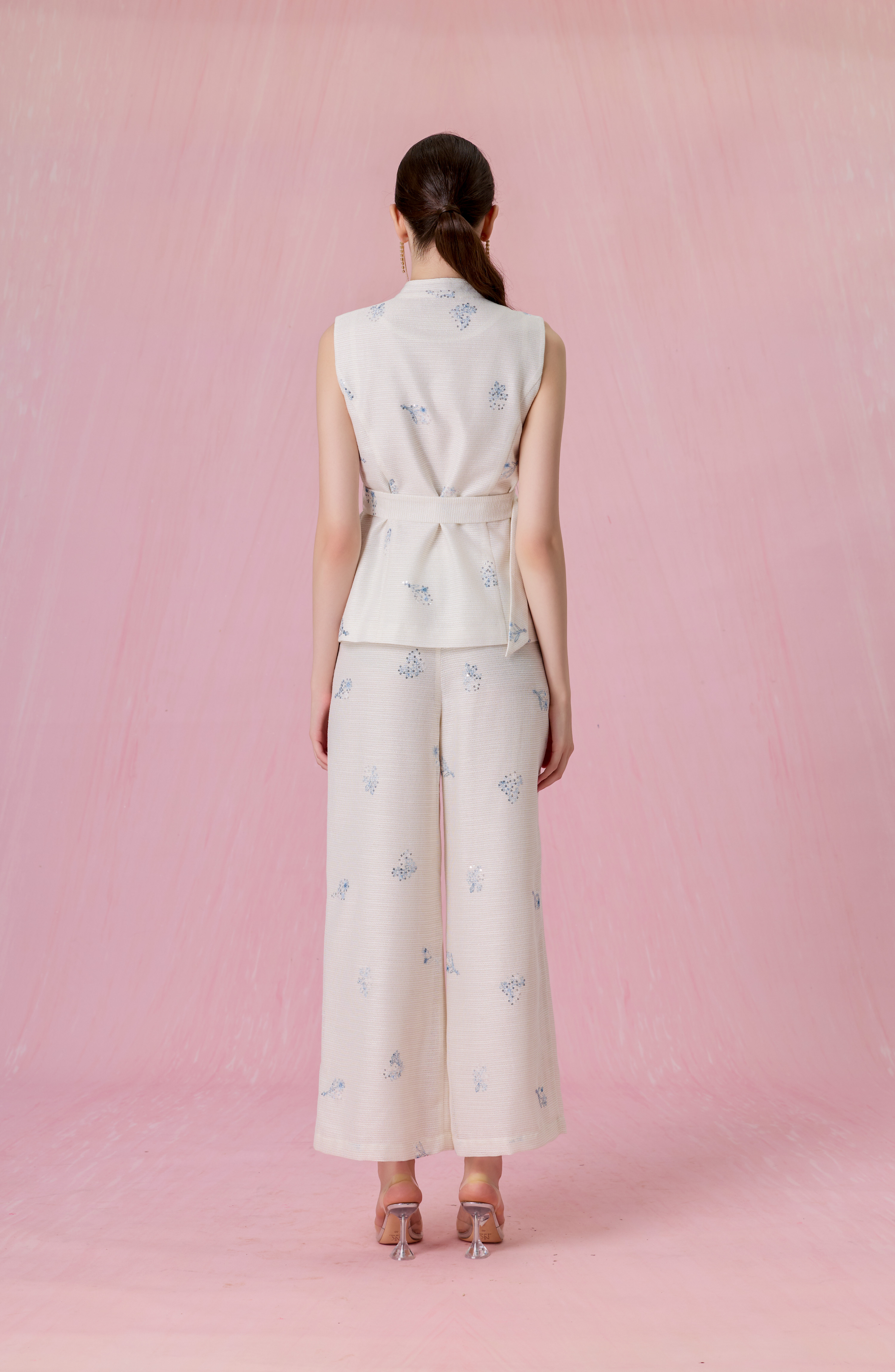 Coetta Ivory With Floral Sequins Embroidered Sleeveless Top