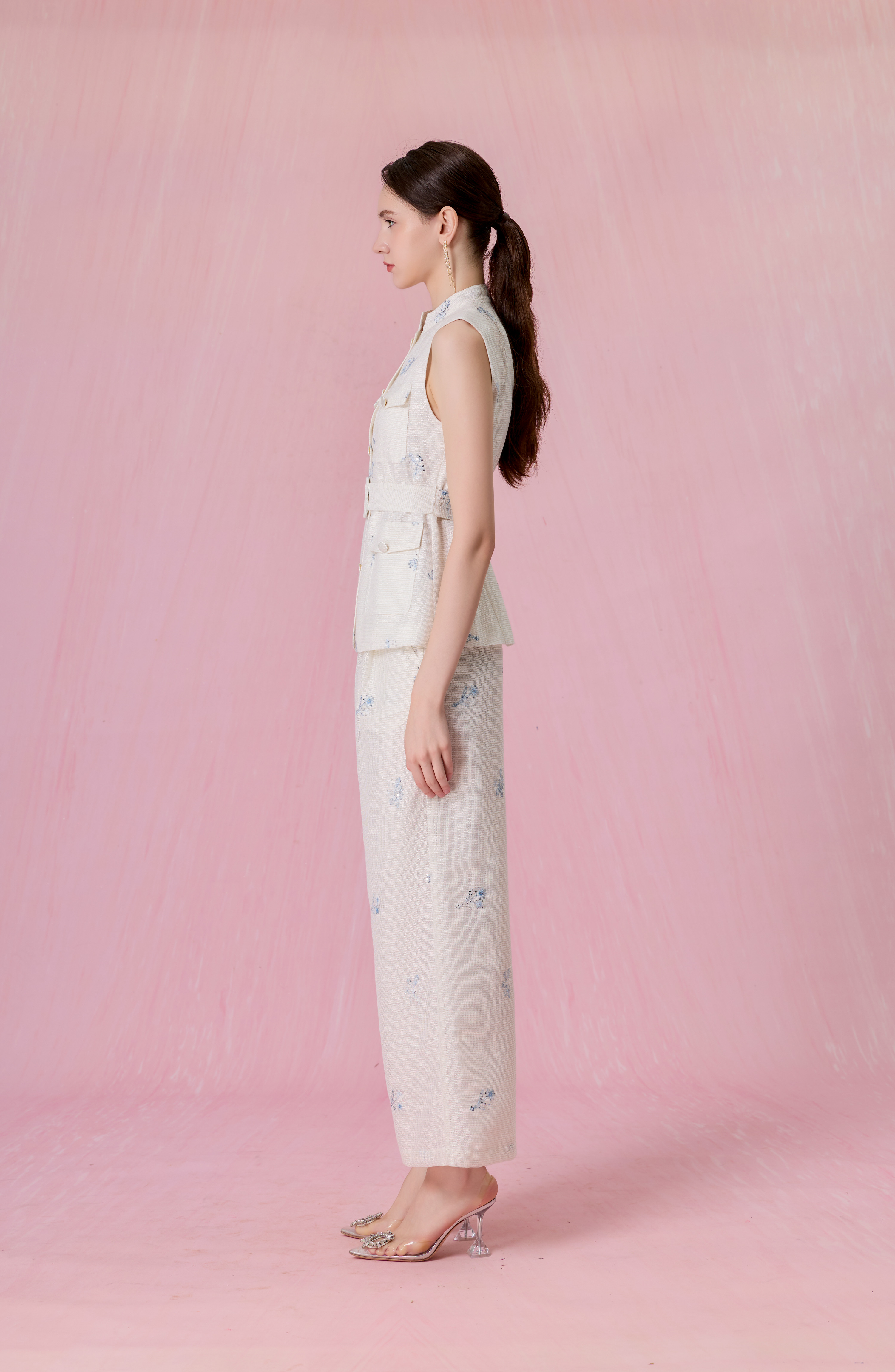 Coetta Ivory With Floral Sequins Embroidered Sleeveless Top