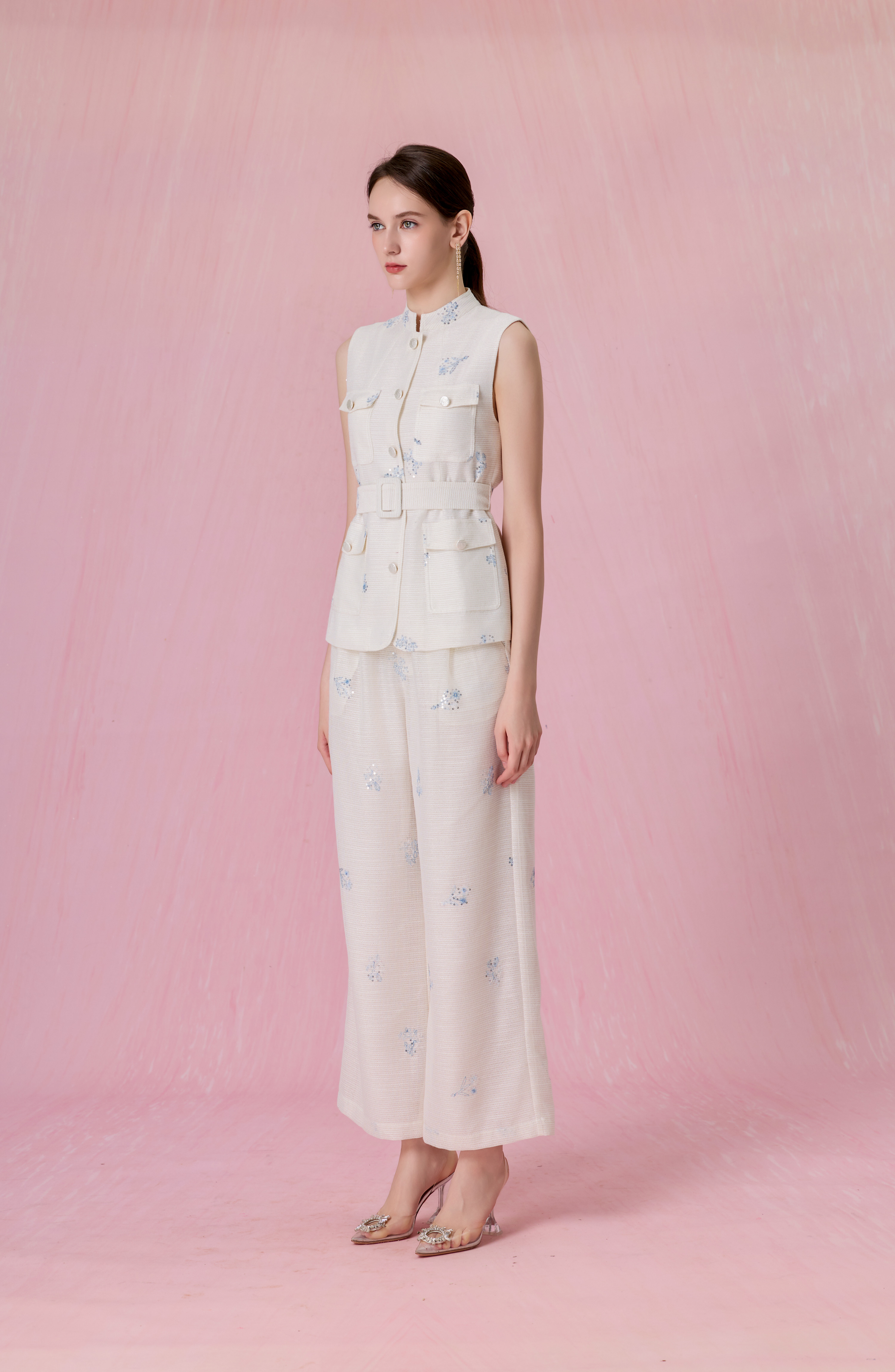 Coetta Ivory With Floral Sequins Embroidered Sleeveless Top