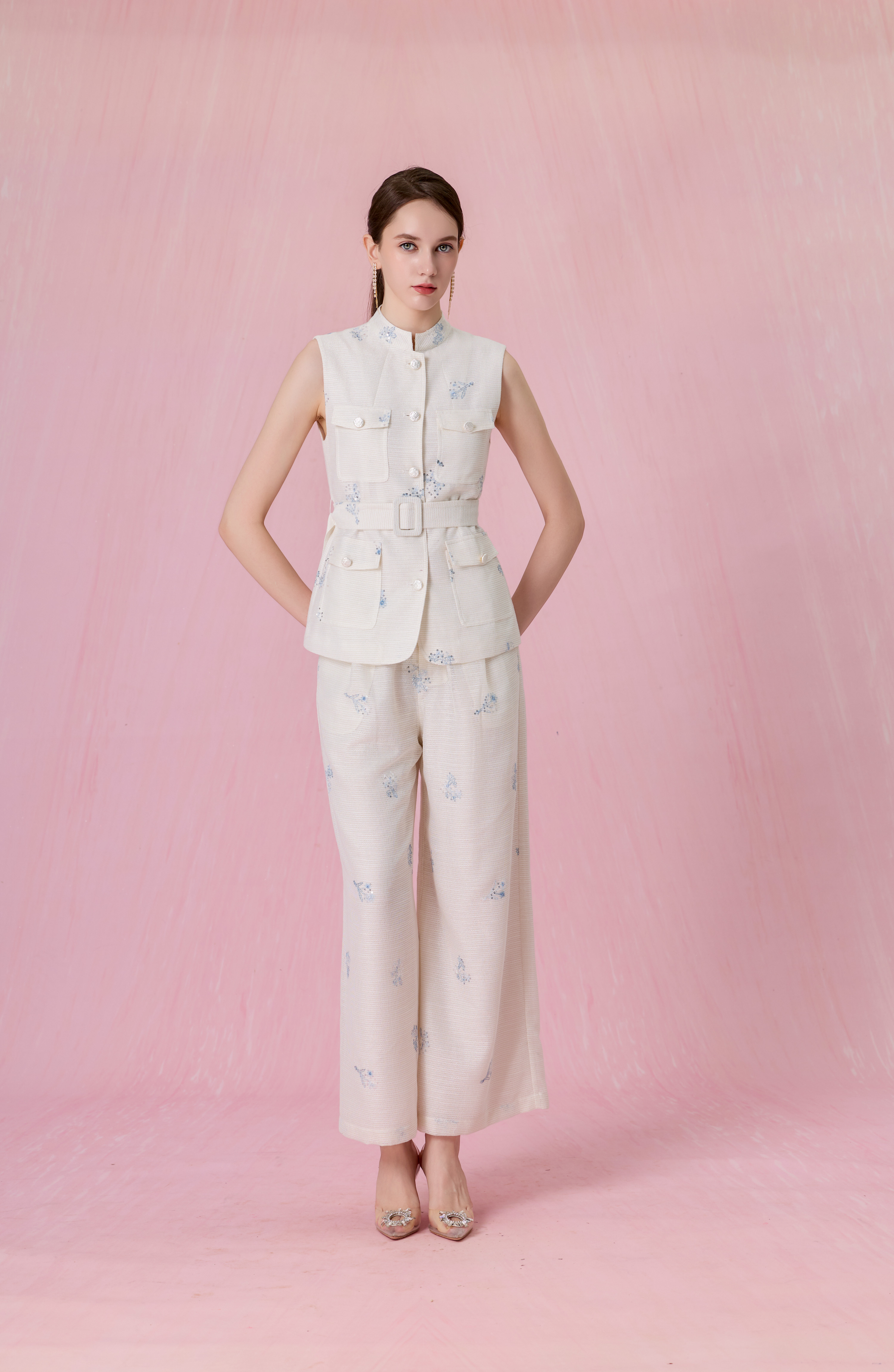 Coetta Ivory With Floral Sequins Embroidered Sleeveless Top