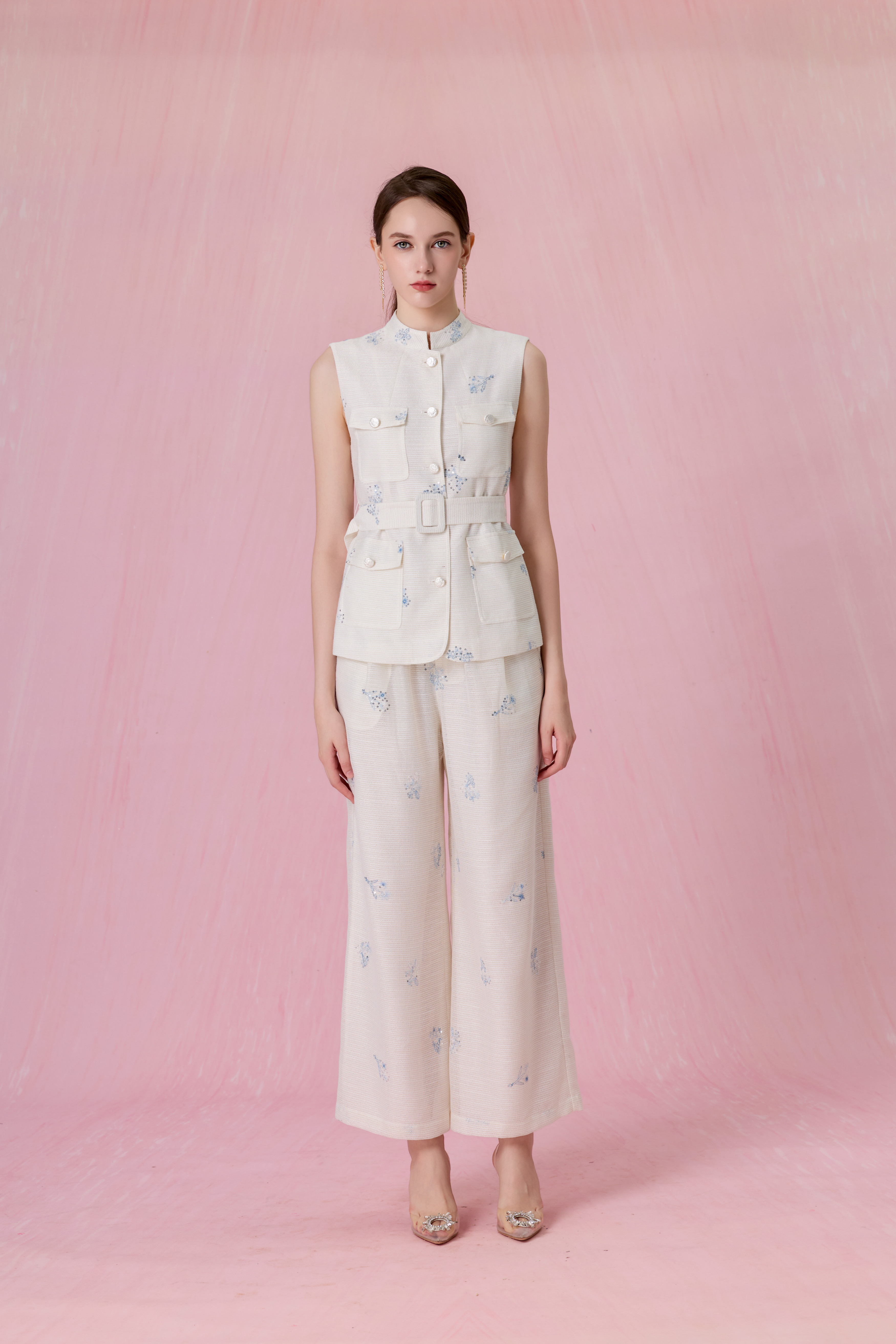 Coetta Ivory With Floral Sequins Embroidered Sleeveless Top