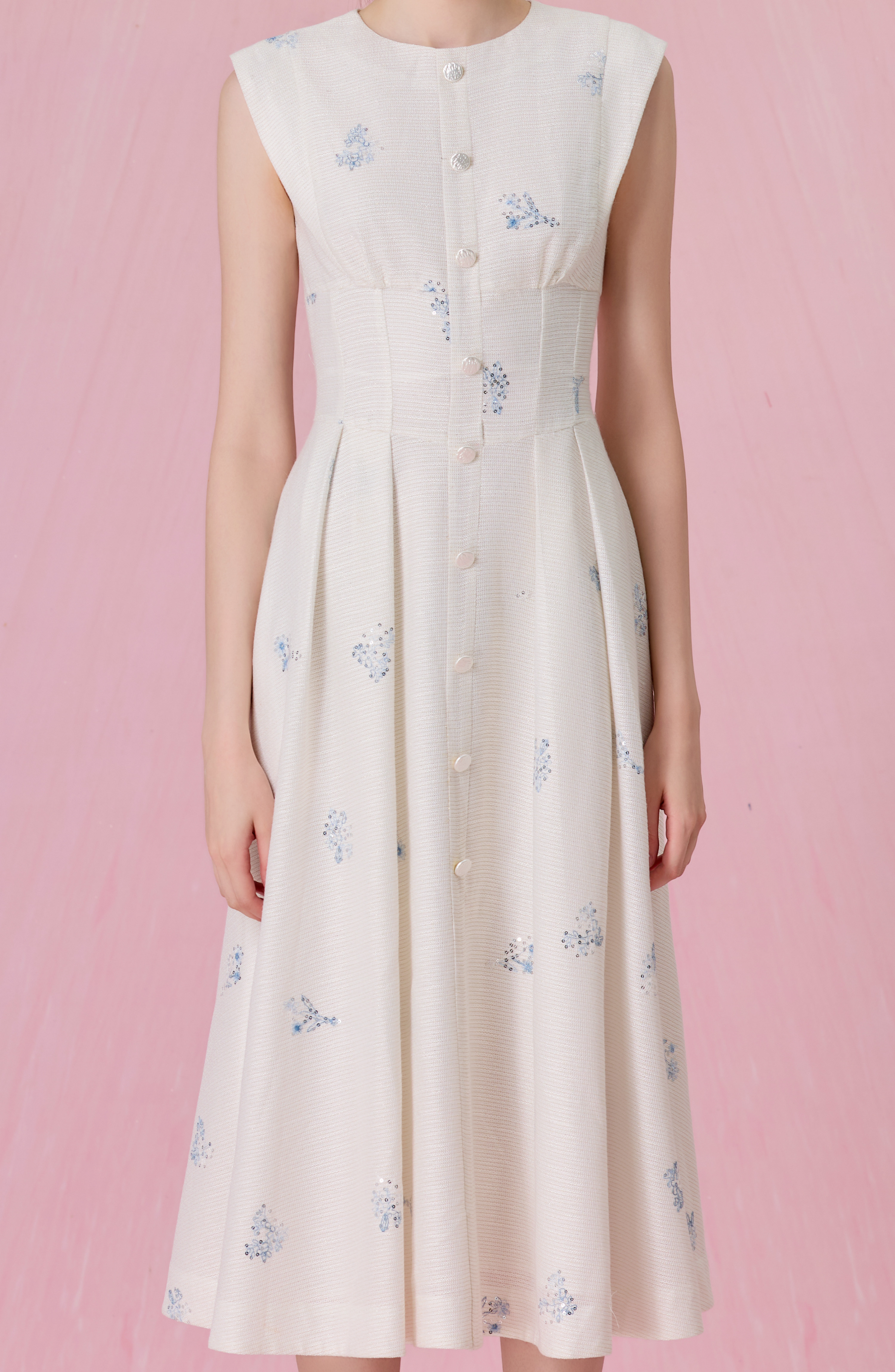 Cherrey White With Floral Embroidery Midi Dress