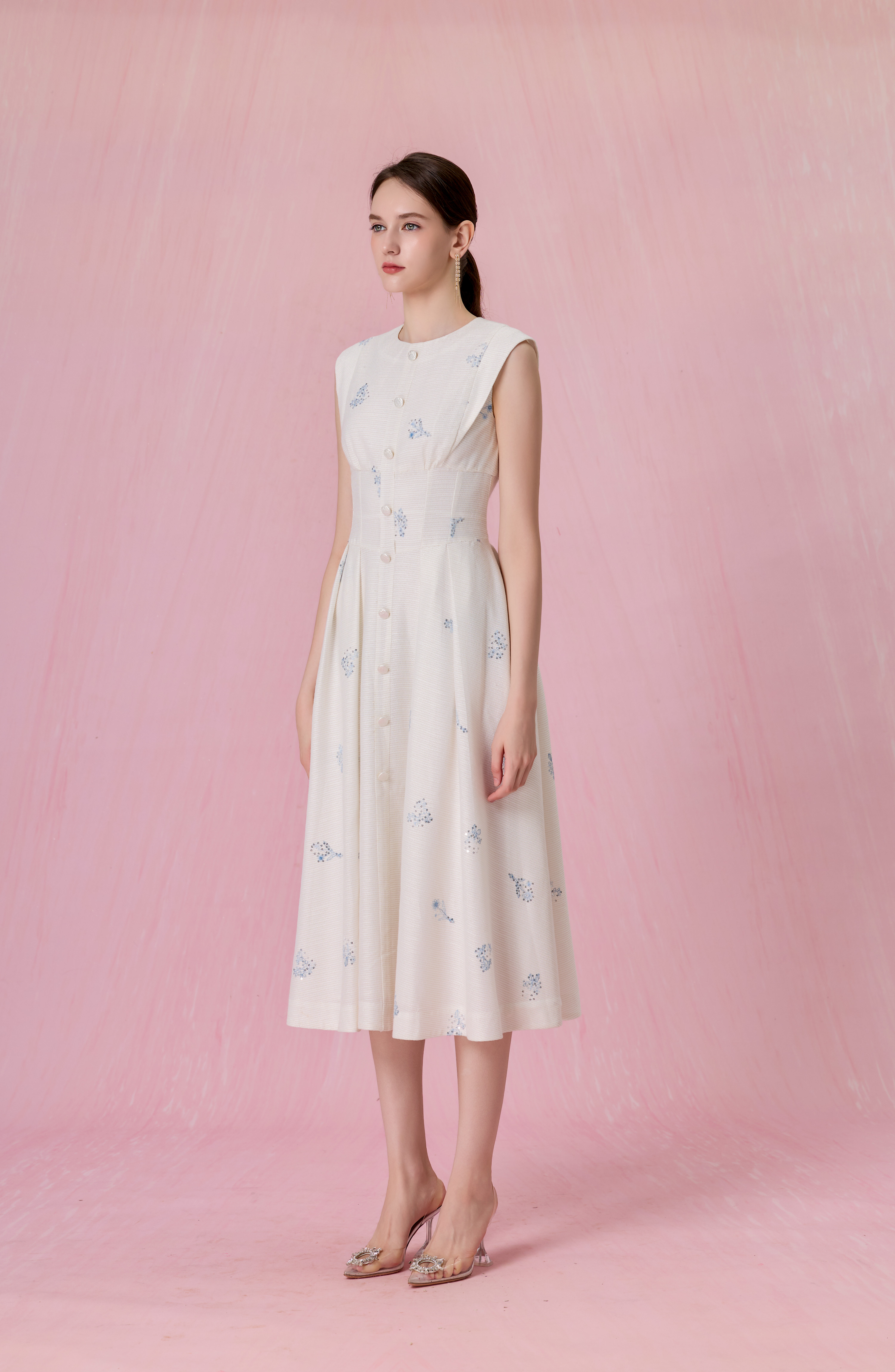 Cherrey White With Floral Embroidery Midi Dress