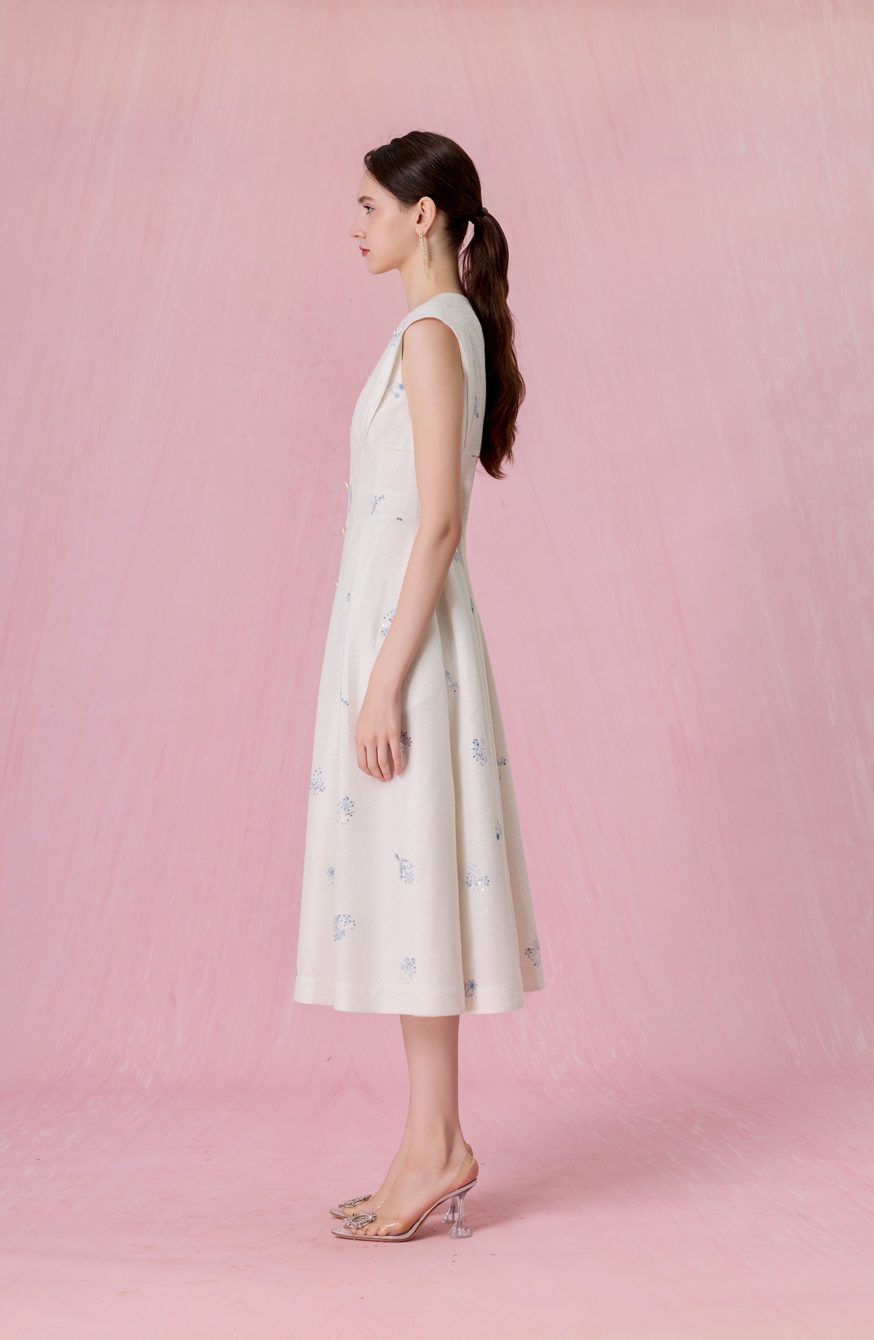 Cherrey White With Floral Embroidery Midi Dress