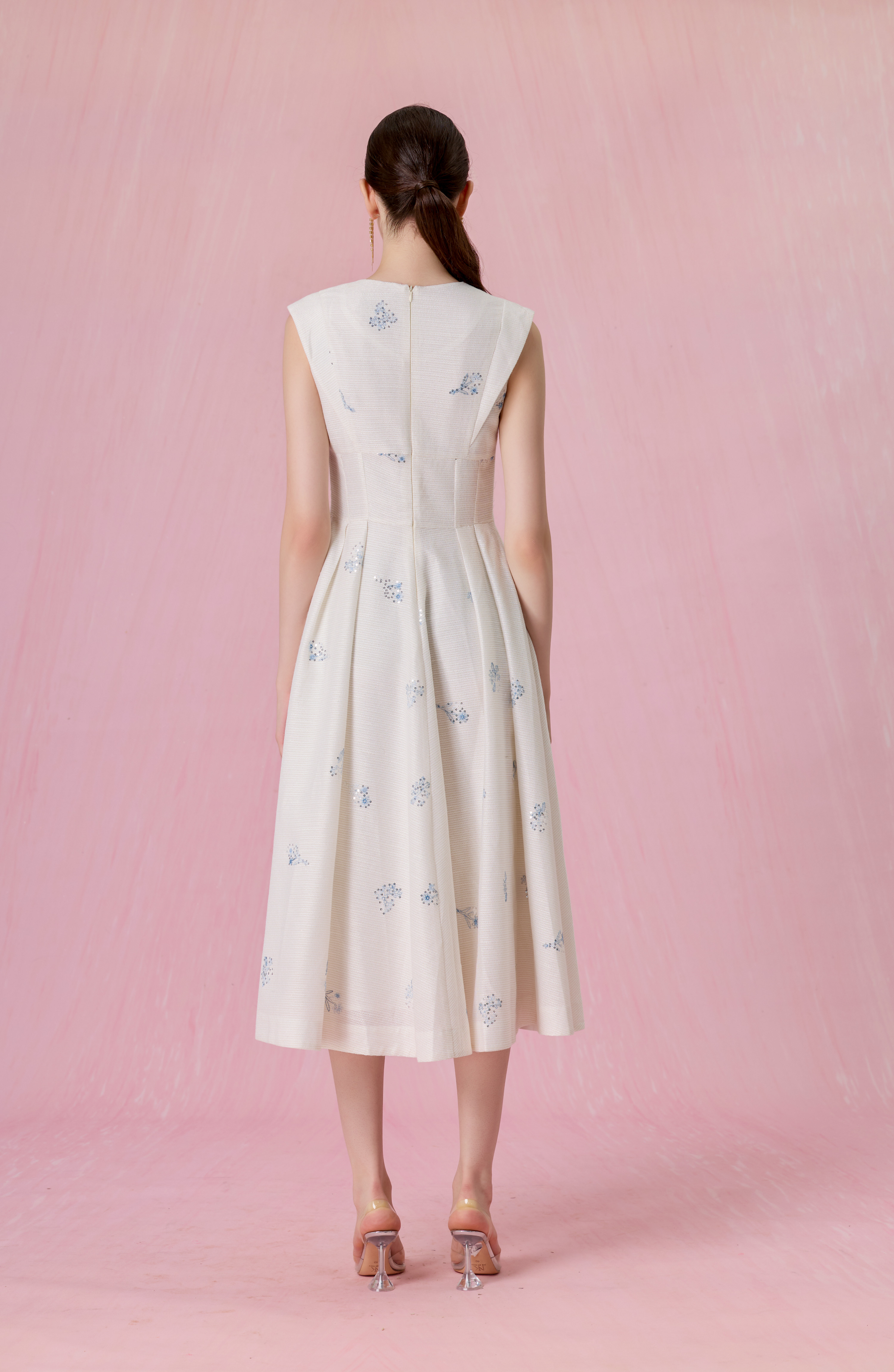 Cherrey White With Floral Embroidery Midi Dress