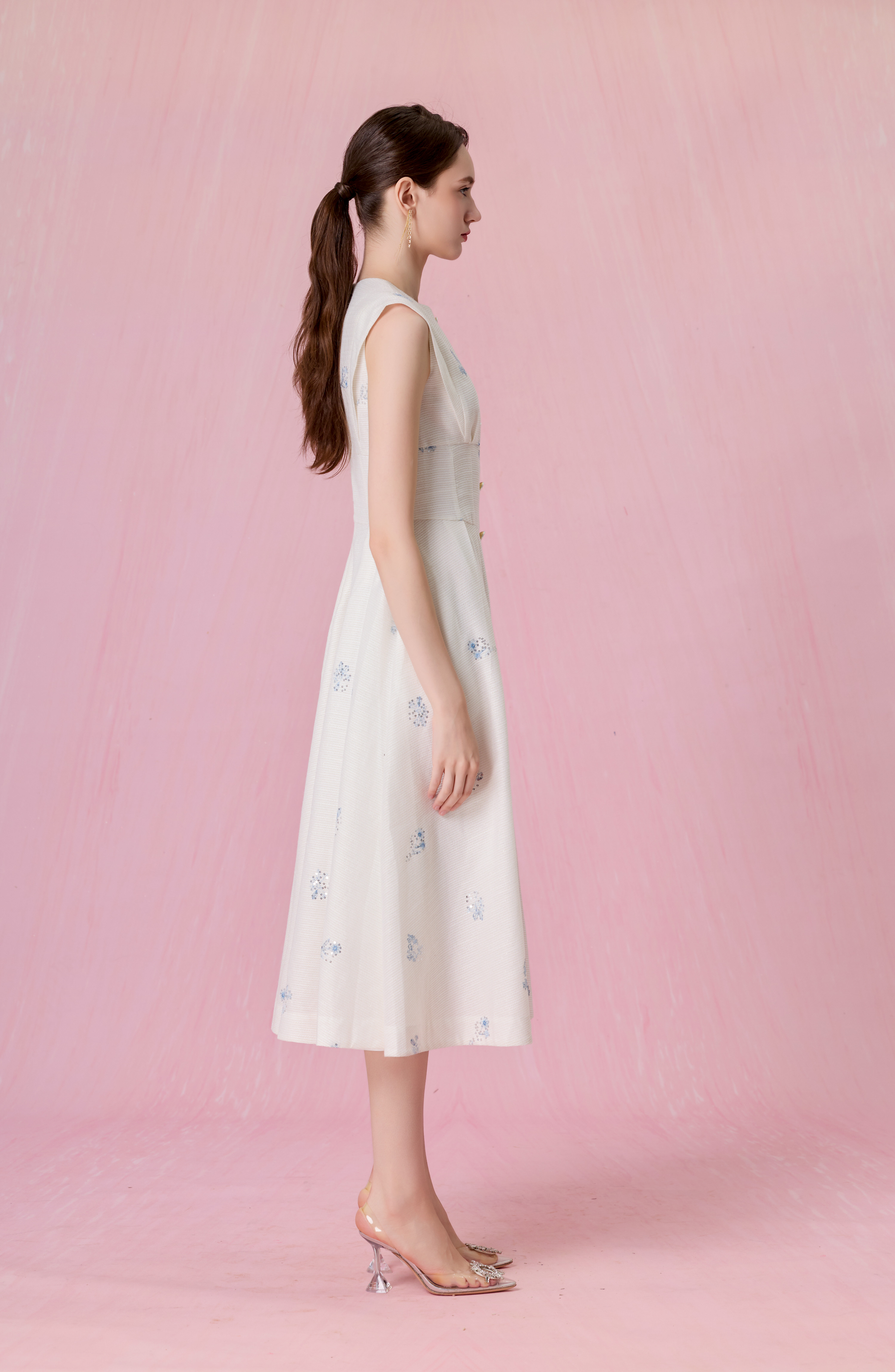 Cherrey White With Floral Embroidery Midi Dress
