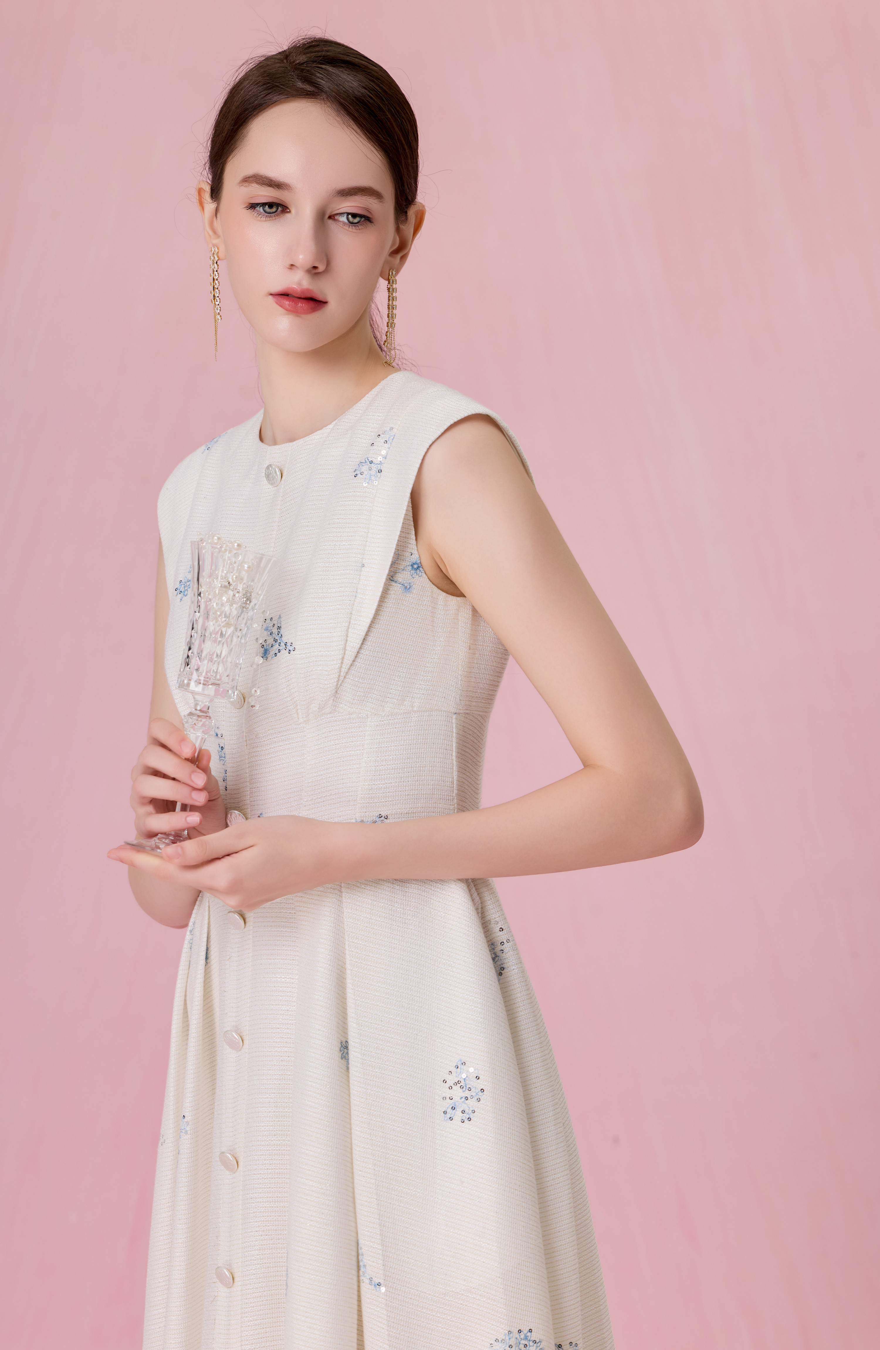 Cherrey White With Floral Embroidery Midi Dress