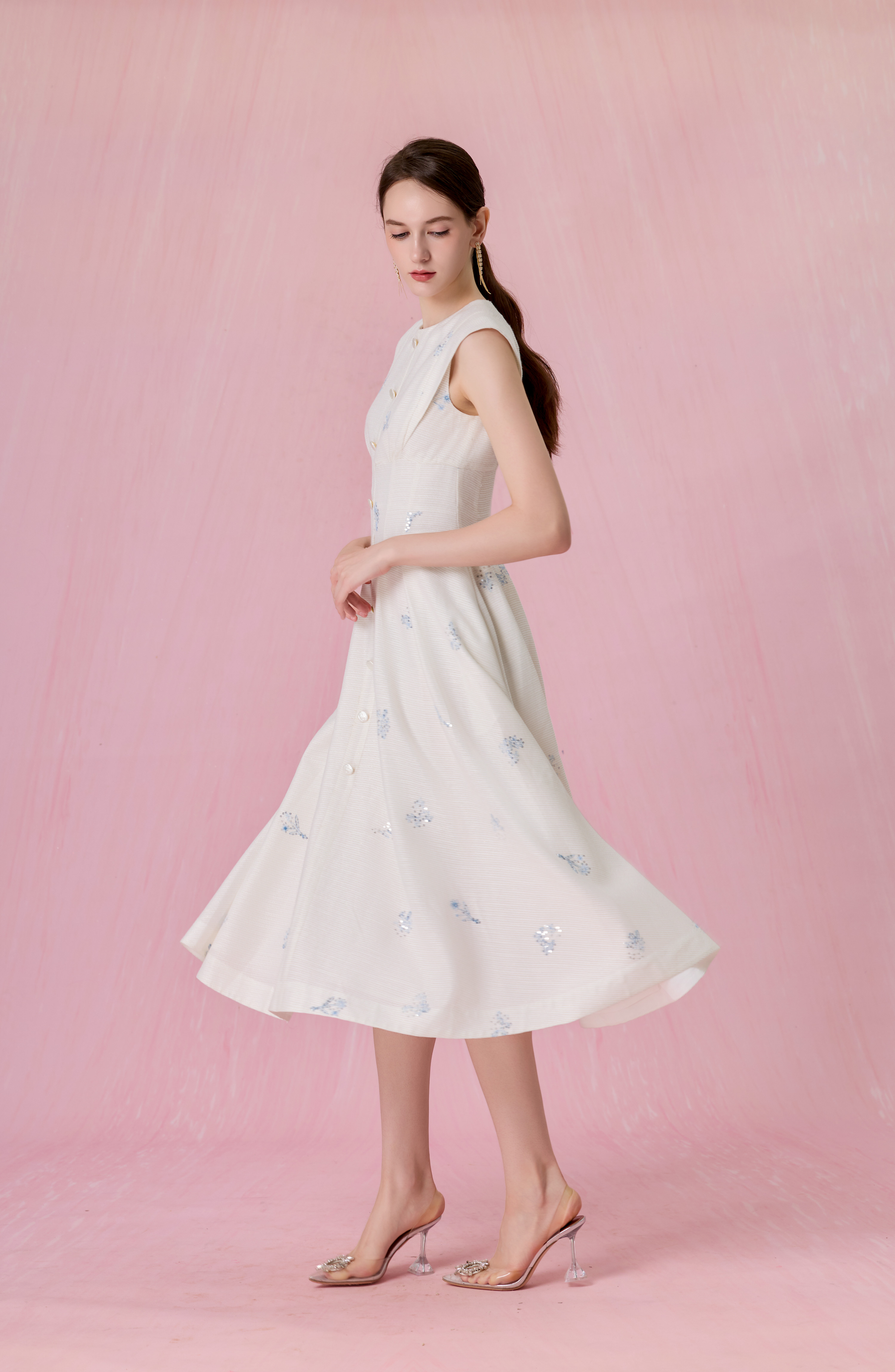 Cherrey White With Floral Embroidery Midi Dress