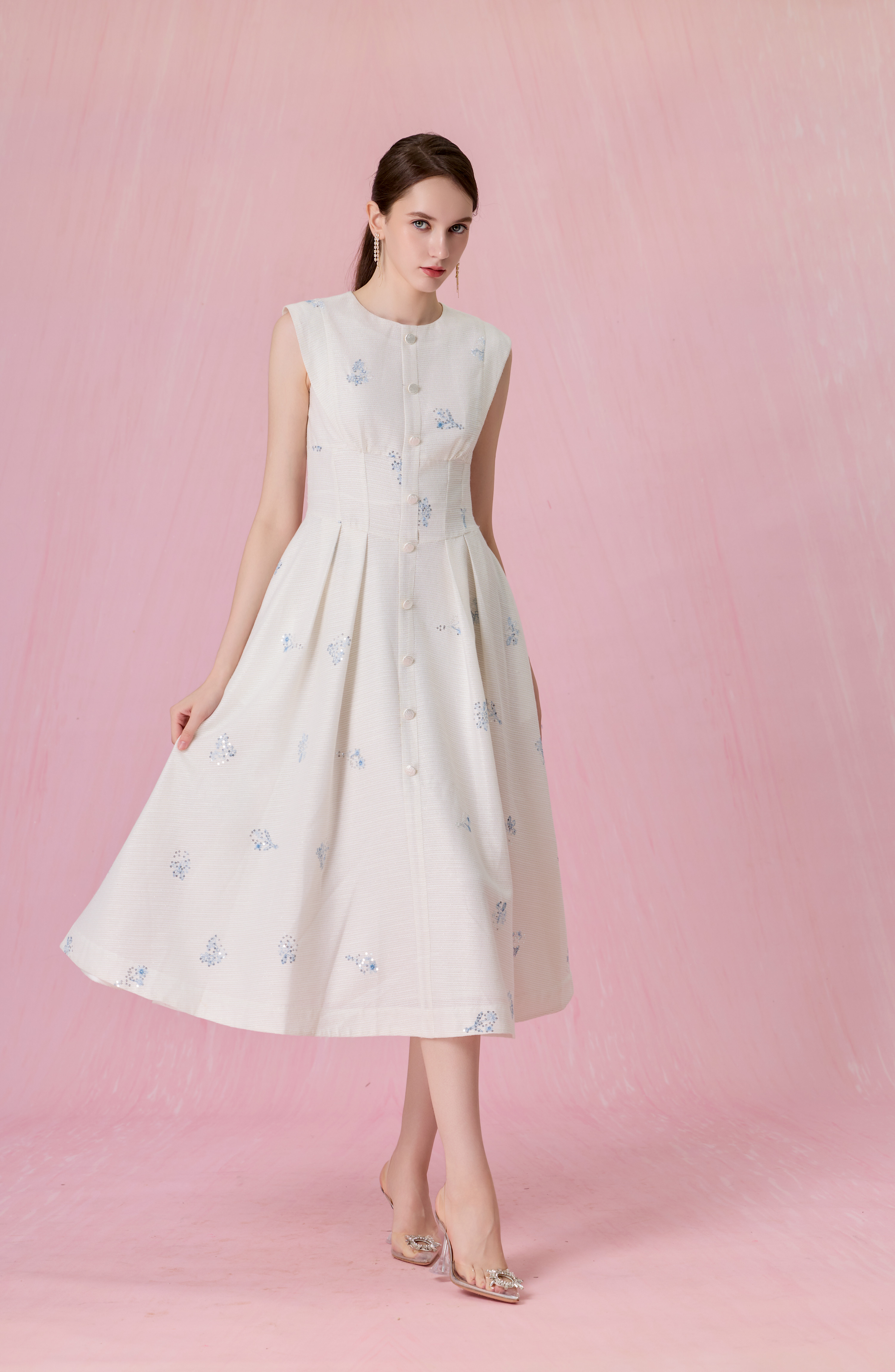 Cherrey White With Floral Embroidery Midi Dress