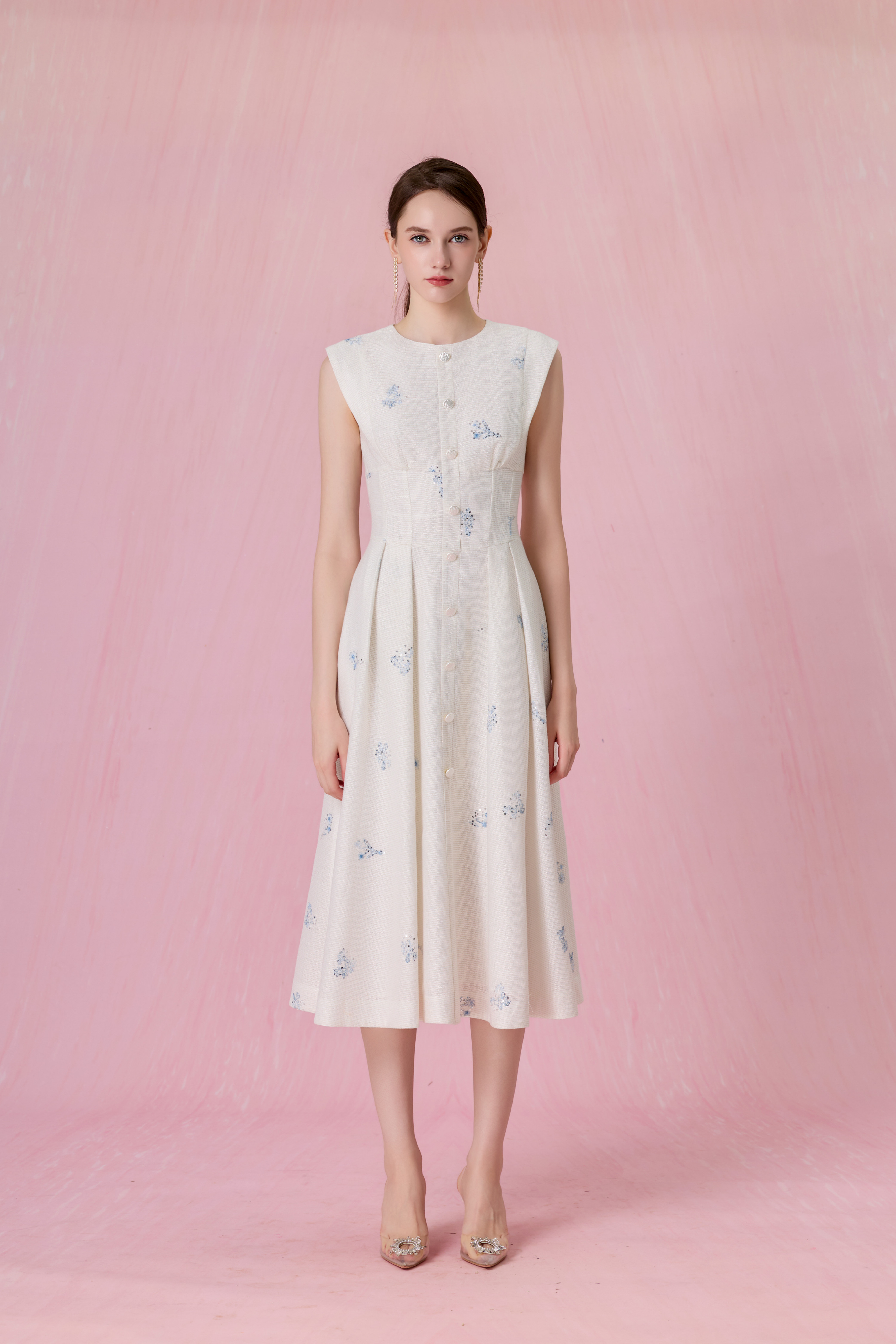 Cherrey White With Floral Embroidery Midi Dress