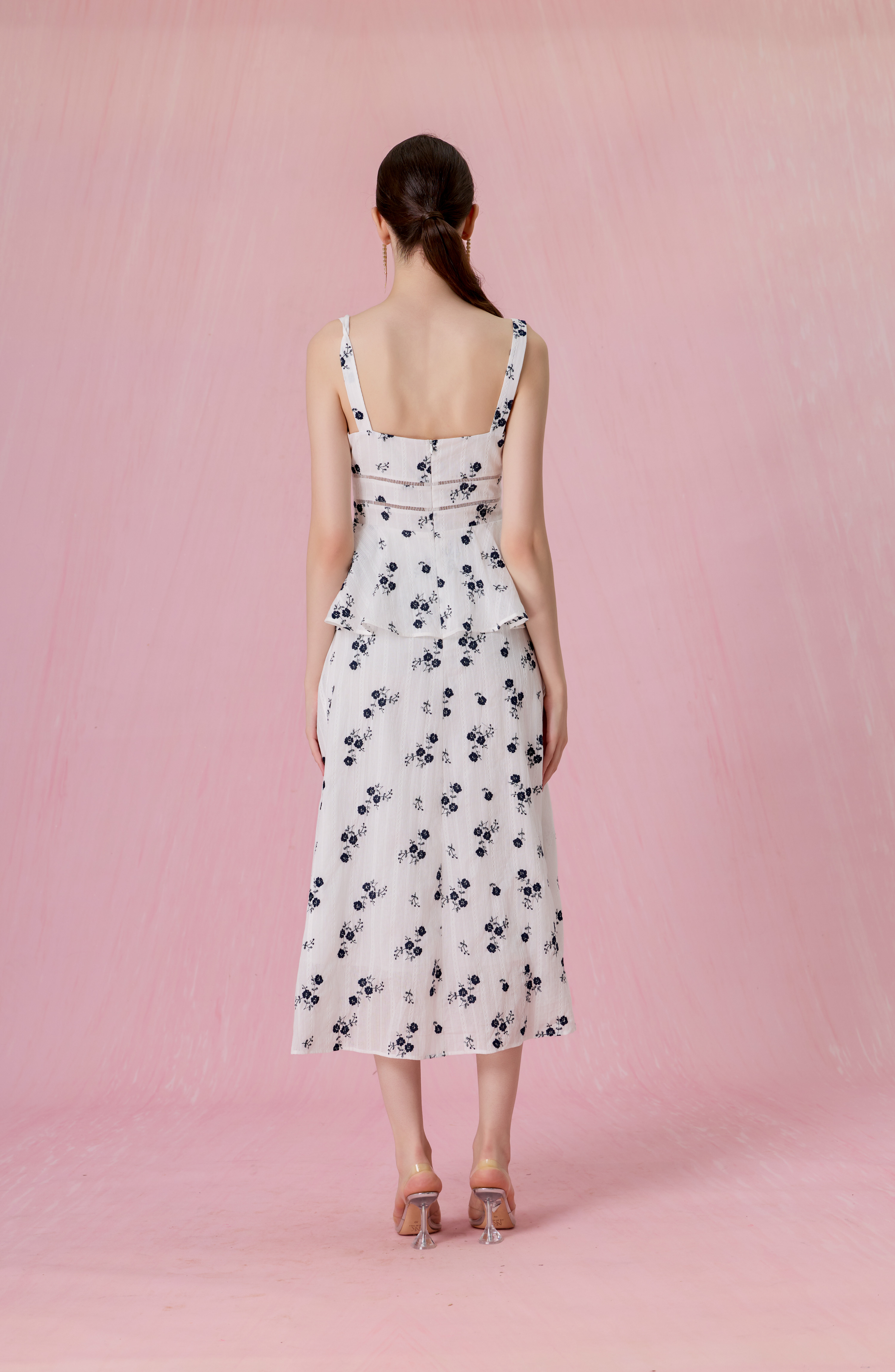 Cherrelle White With Embroidered Navy Floral Peplum Maxi Dress