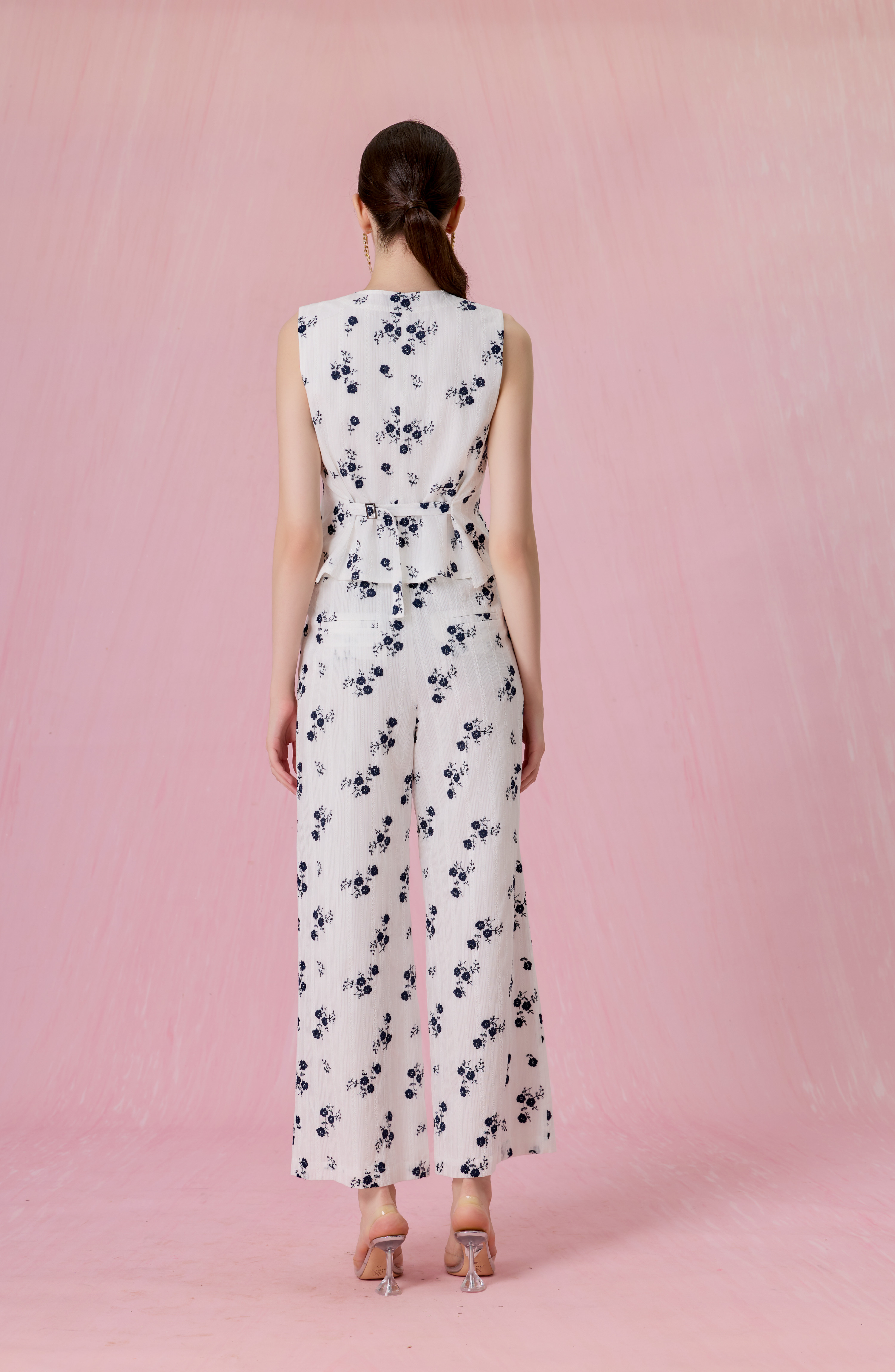 Coleta White With Embroidered Navy Floral Vest Top
