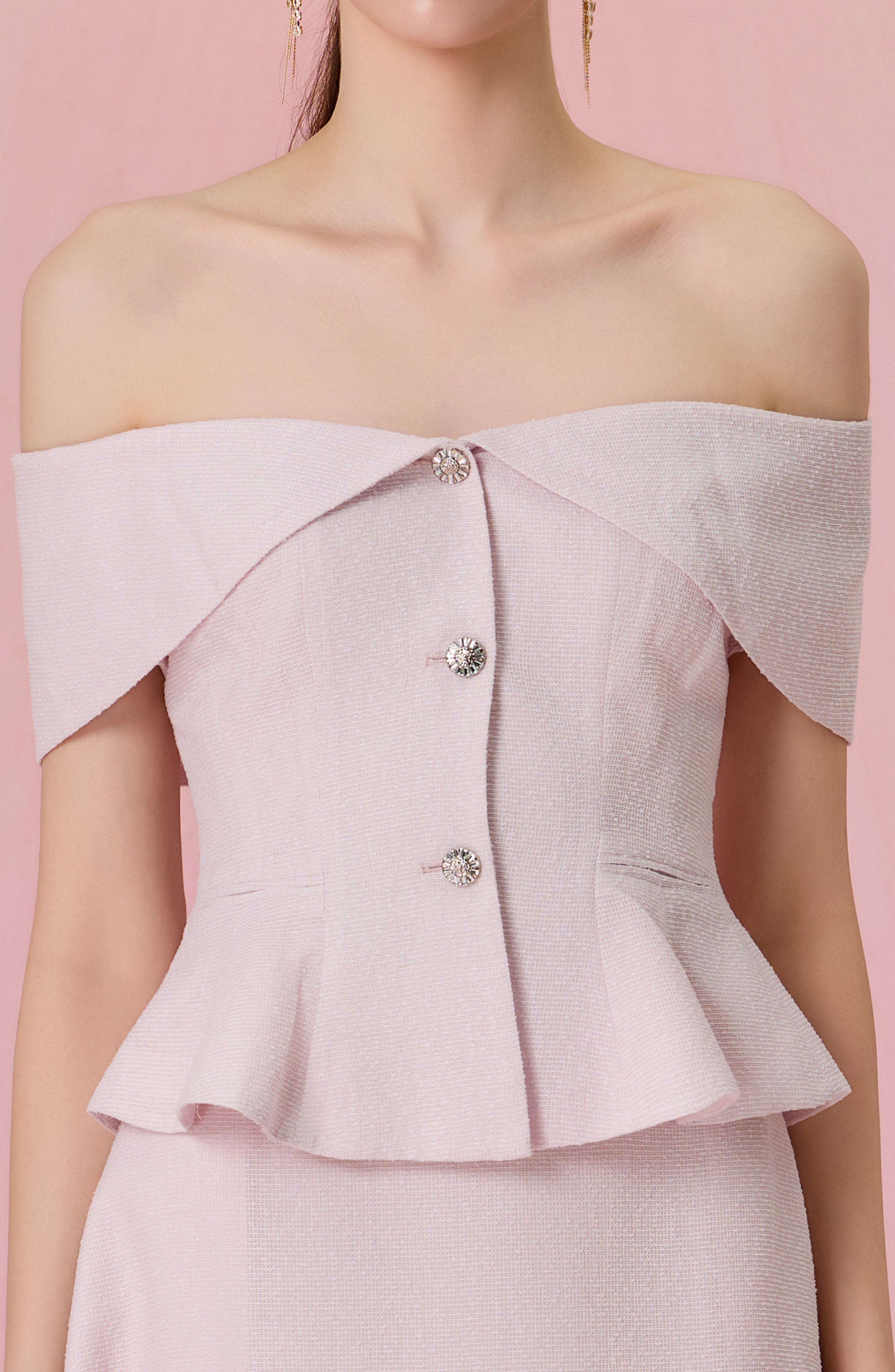Cherrie Lilac Tweed Off-Shoulder Peplum Top