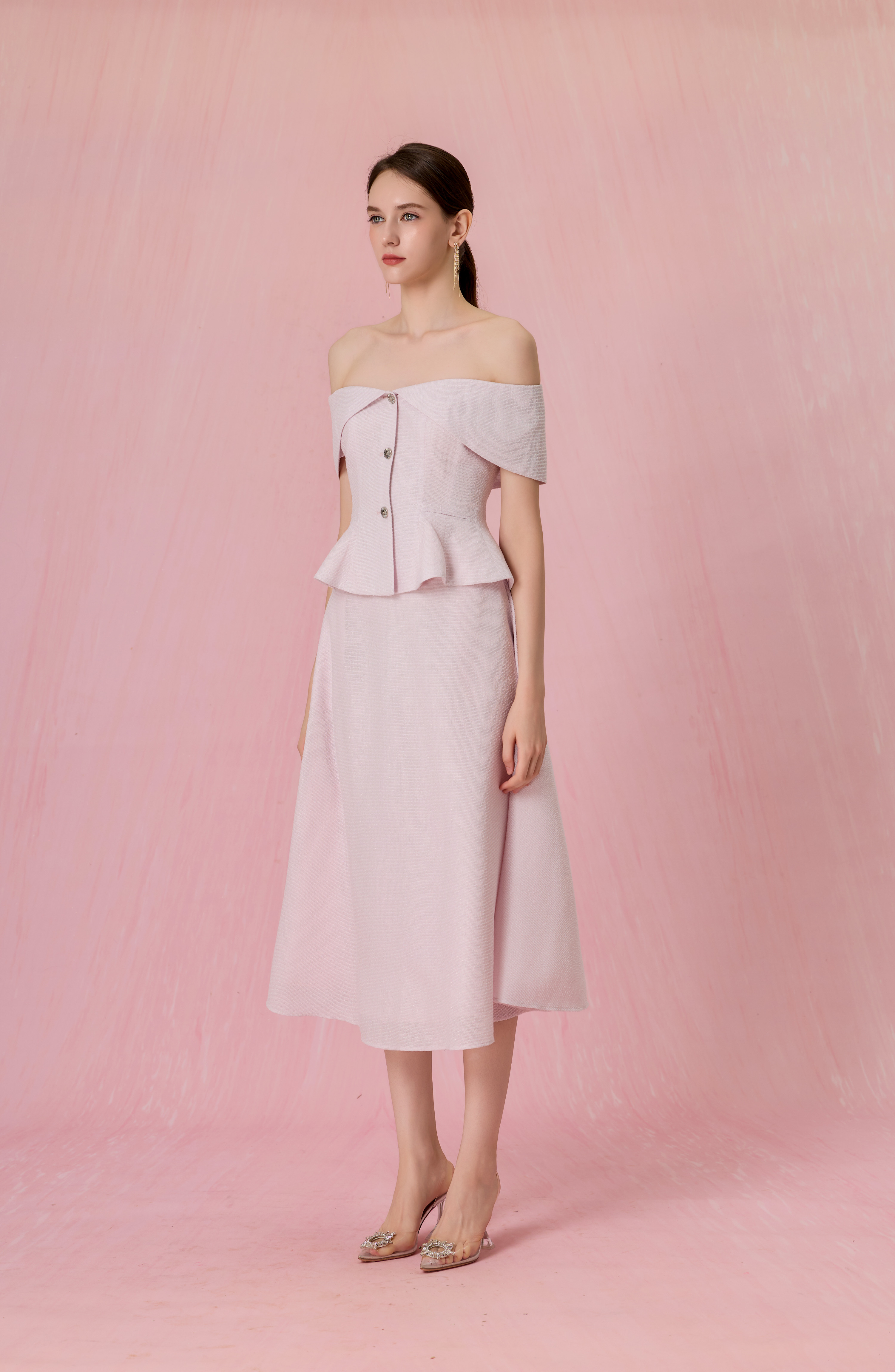 Cherrie Lilac Tweed A-Line Midi Skirt