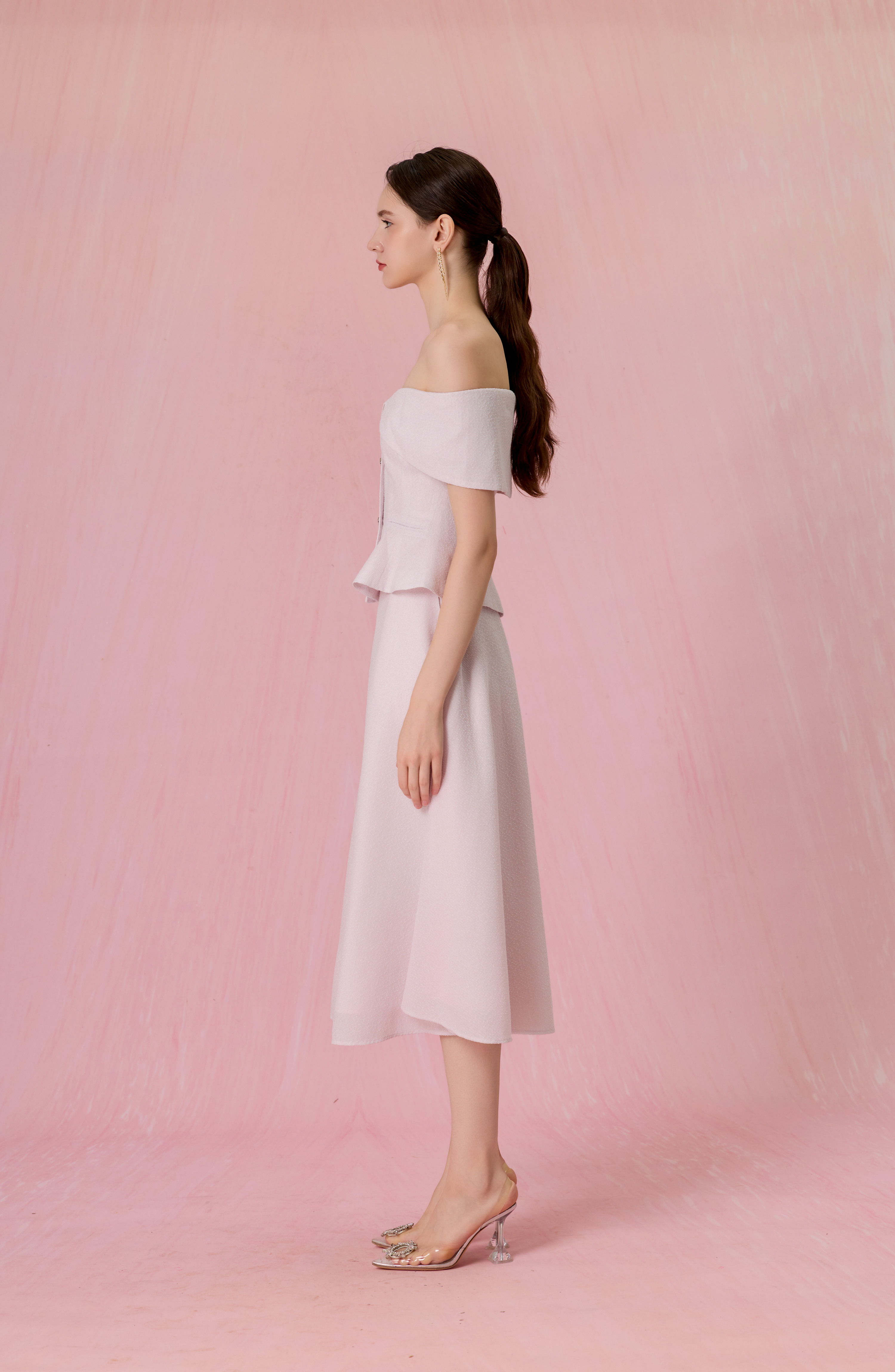 Cherrie Lilac Tweed A-Line Midi Skirt