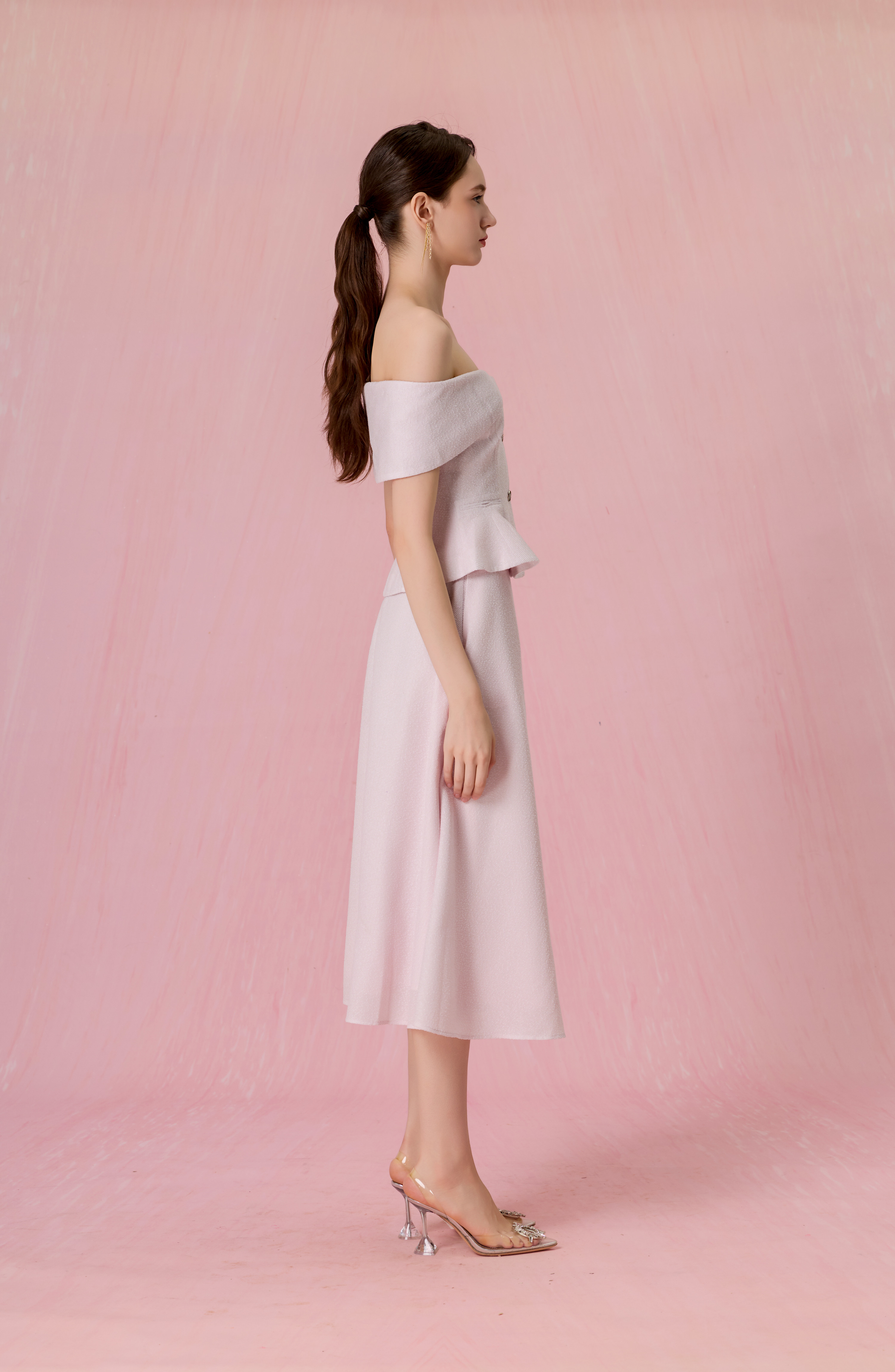 Cherrie Lilac Tweed A-Line Midi Skirt