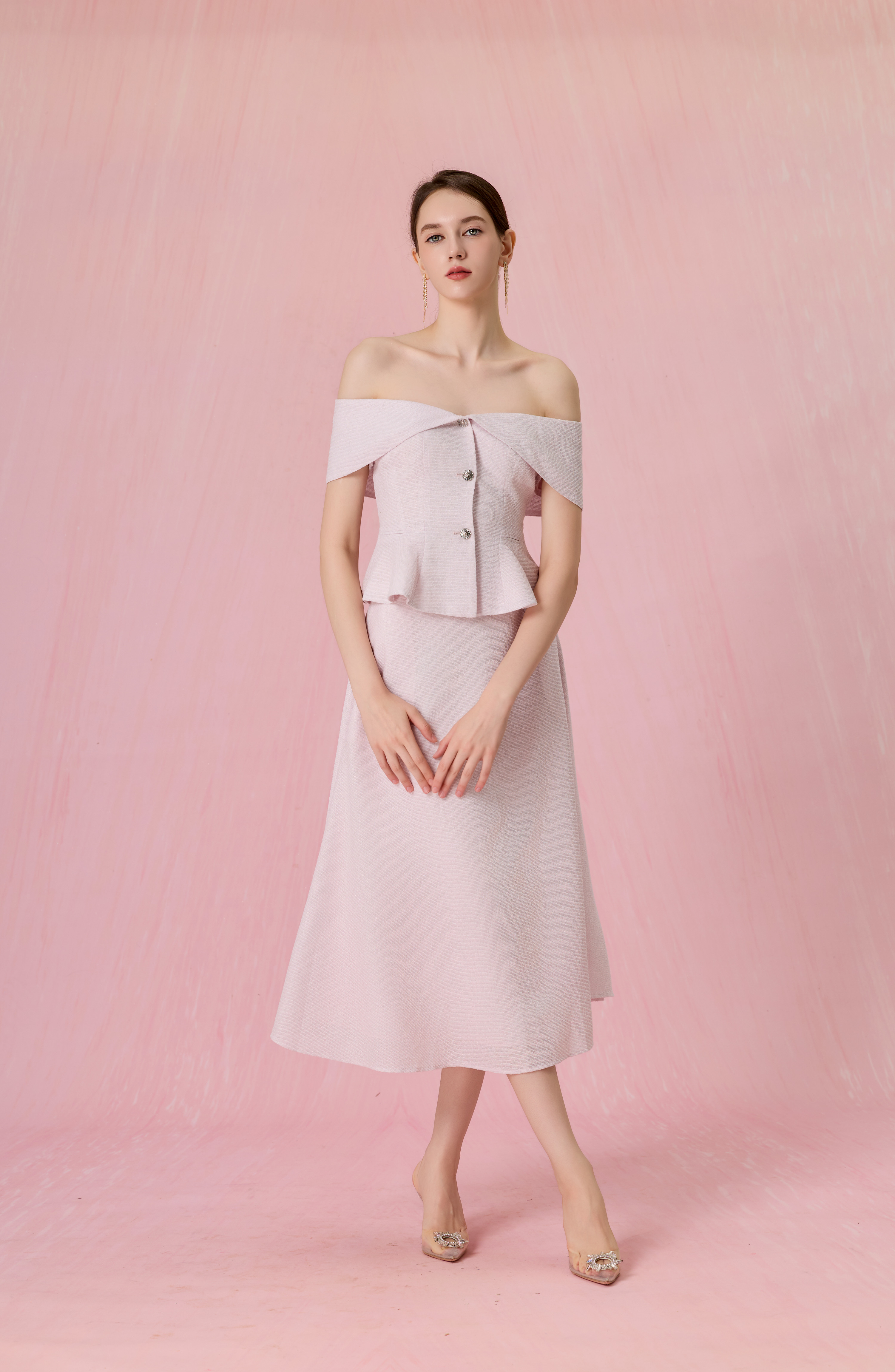 Cherrie Lilac Tweed A-Line Midi Skirt