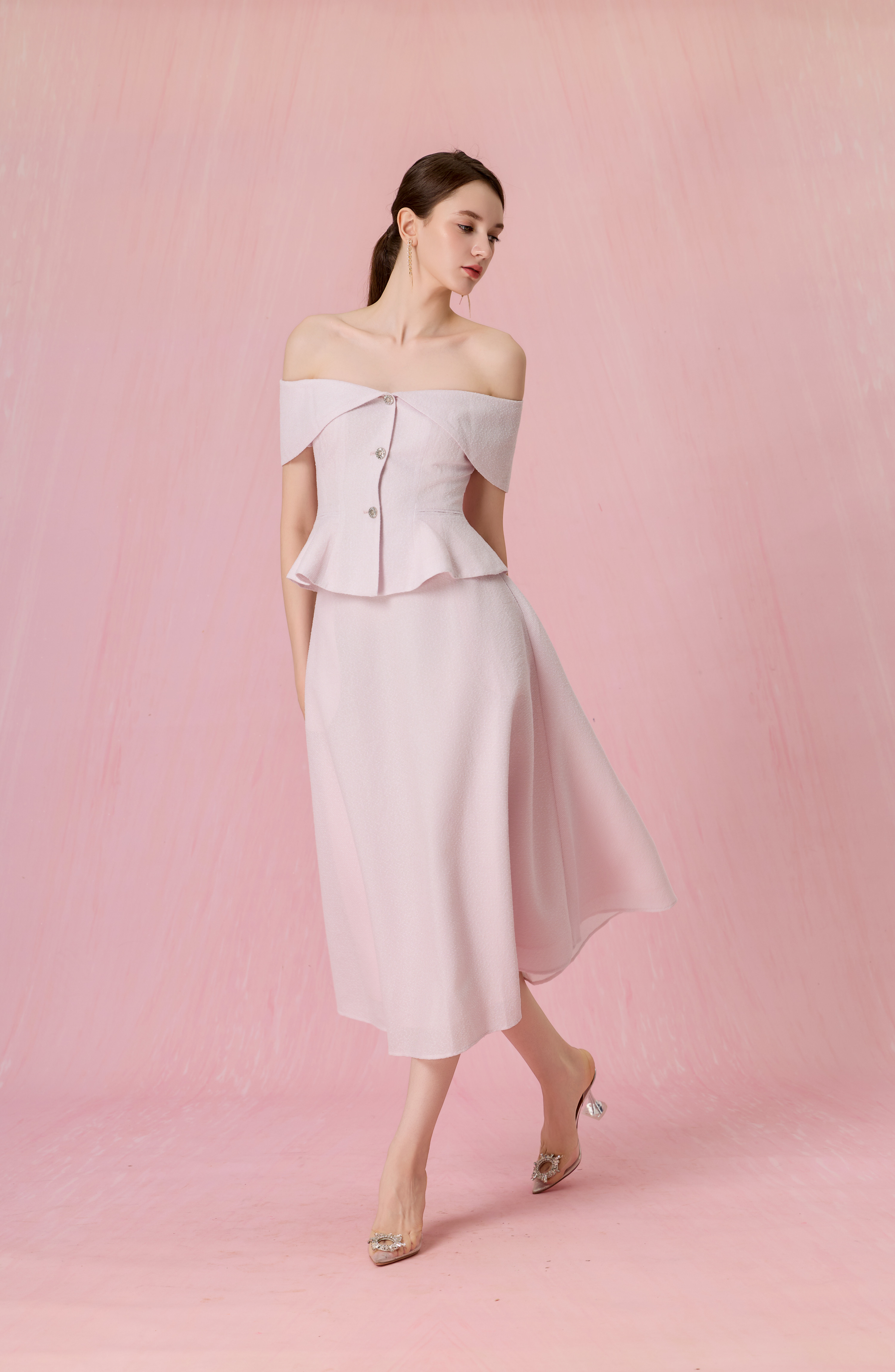 Cherrie Lilac Tweed A-Line Midi Skirt