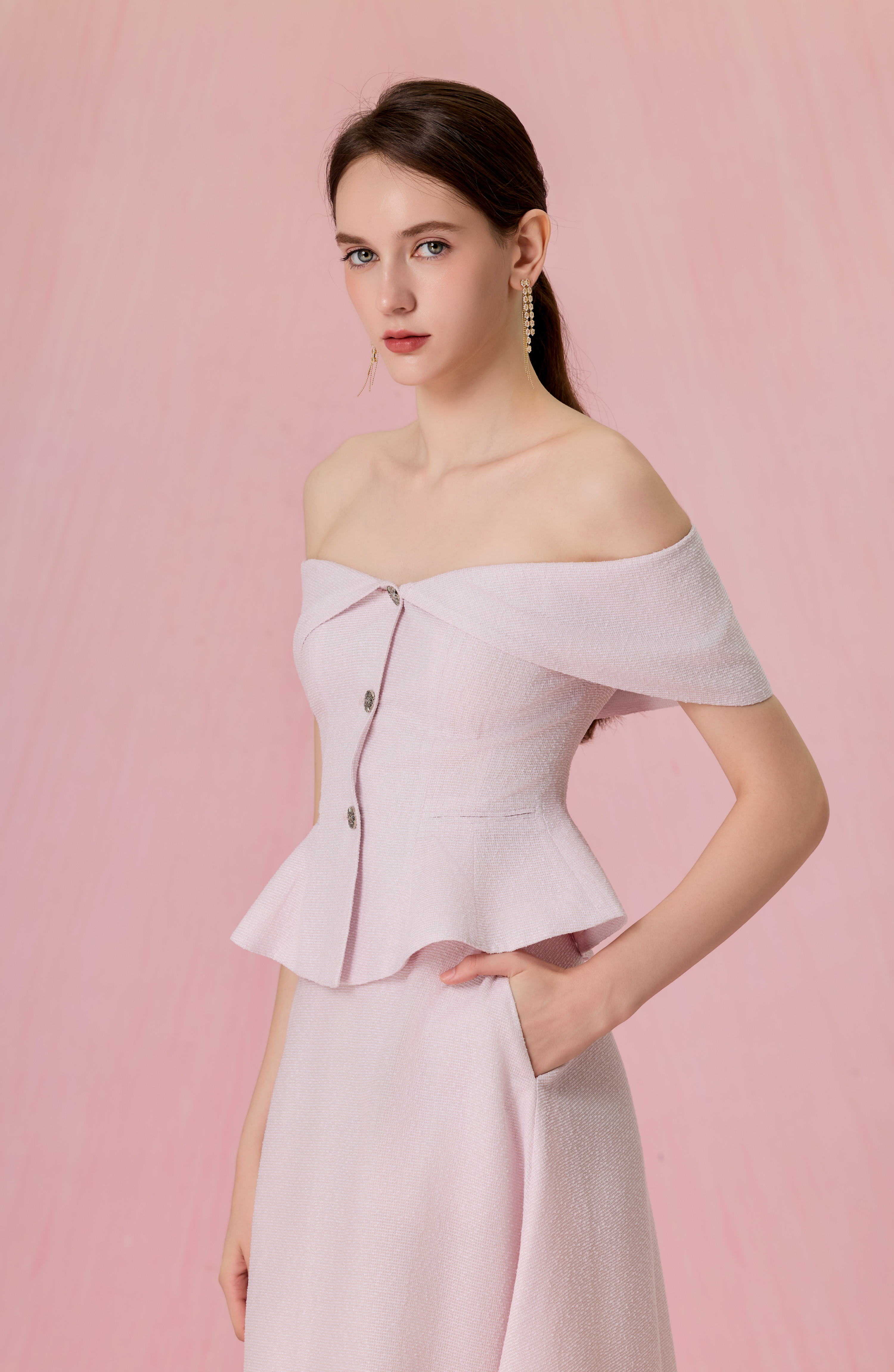 Cherrie Lilac Tweed A-Line Midi Skirt