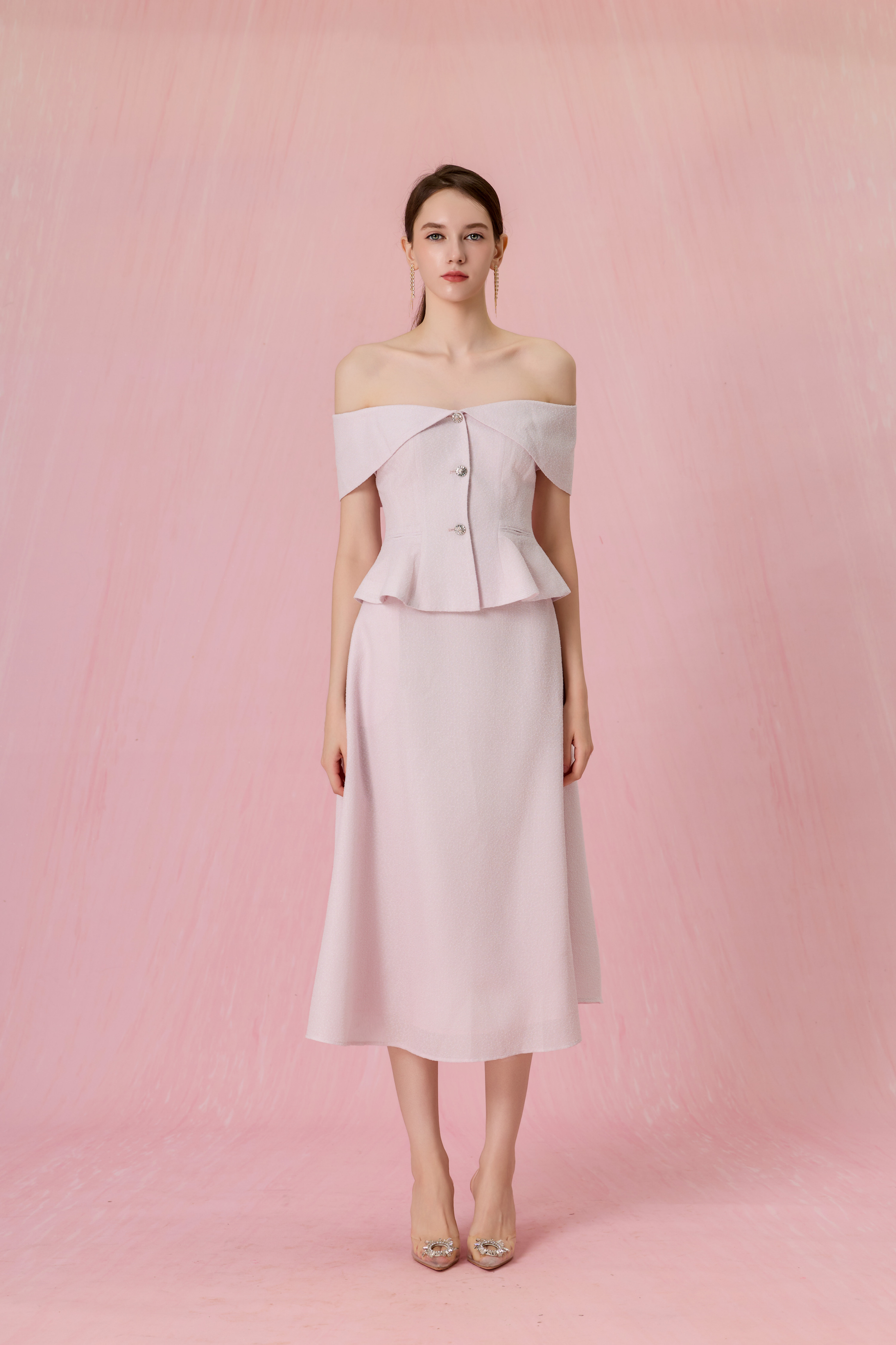 Cherrie Lilac Tweed A-Line Midi Skirt